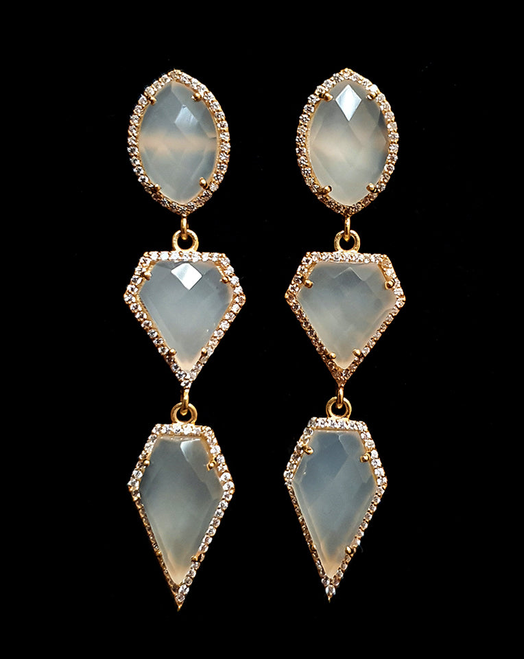 Elegant Art Deco Bridal Earrings with Opal Gemstones | Geometric Statement Jewelry by Stephanie Browne at Kezani | Perfect for Weddings, Parties & Special Occasions