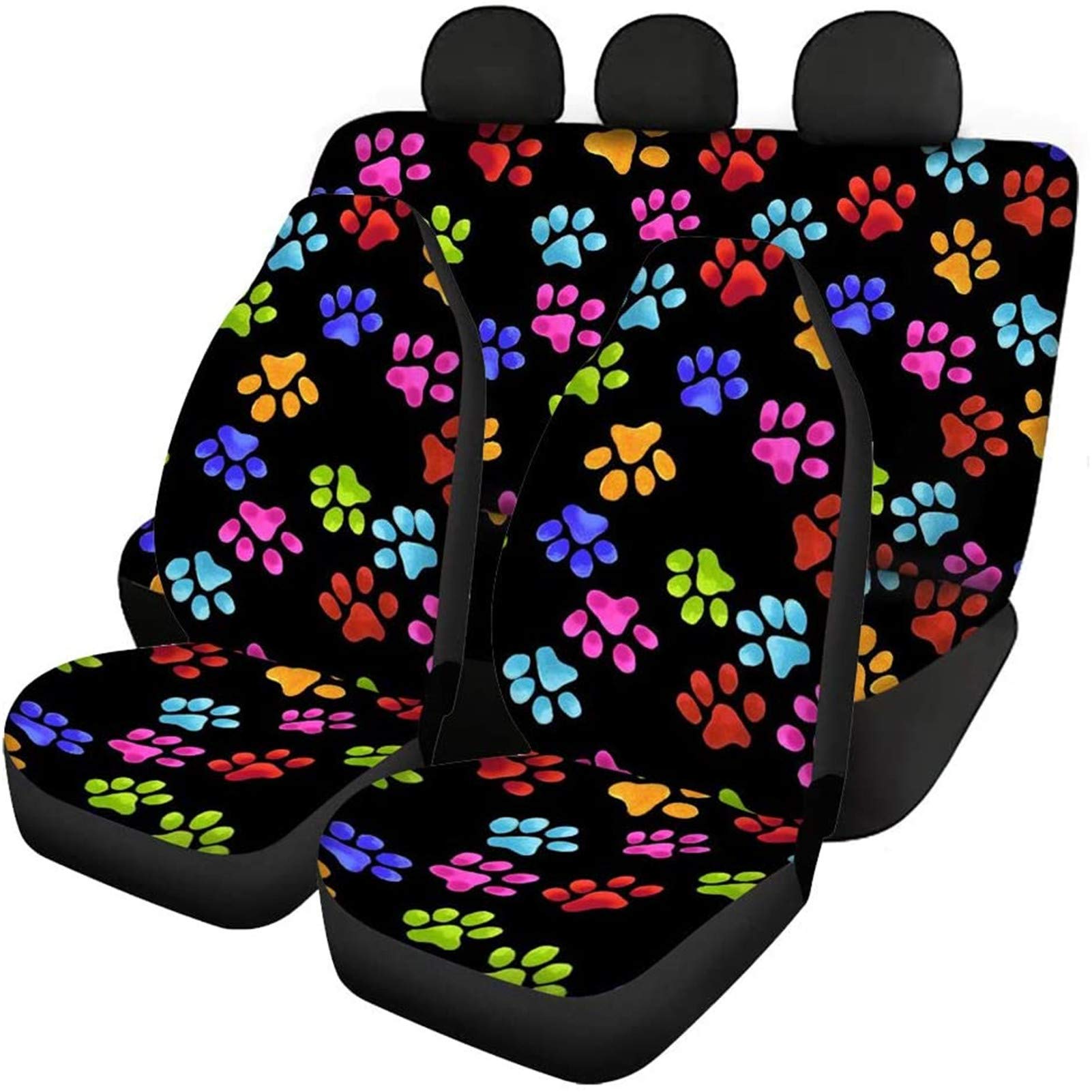 COEQINE Colorful Dog Pattern Car Seat Covers Full Set (3-Piece) - Front & Back Seat Protectors for Sedan, SUV, Truck & Van - Durable Interior Car Accessories for Pet Lovers & Daily Commute