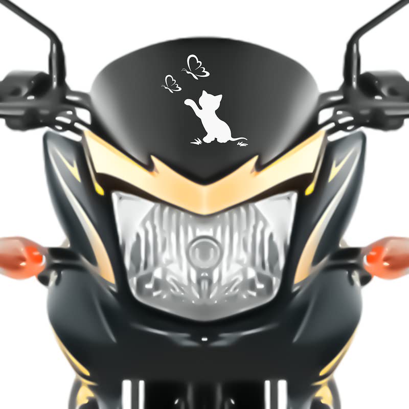 Premium White Cat with Butterfly Bike Sticker - 6x6 Inch Decal for Racer Bikes, Sports Bikes, Scooters & Motorcycles - Waterproof Vinyl Decal for Helmets, Laptops & Outdoor Gear - Perfect for Cycling Enthusiasts & Pet Lovers
