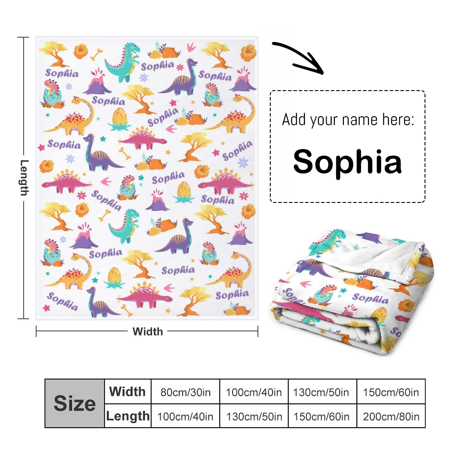 Personalized Dinosaur Fleece Blanket for Kids & Toddlers - Custom Name Baby Throw Blanket for Boys & Girls - Soft 40