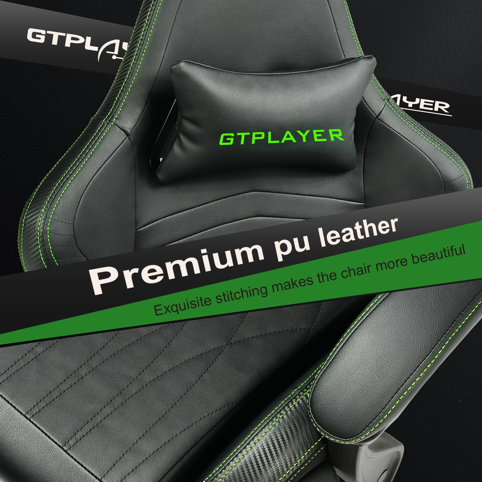 GTPLAYER Ergonomic Gaming Chair - High Back Racing Style Computer Desk Chair with Adjustable Lumbar Support (PU Leather, Green) - Perfect for PC Gaming, Office Work & Home Study