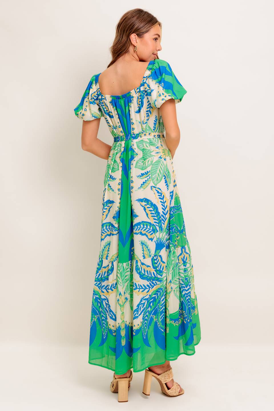 MADDISON MAXI DRESS for Women - Flowy Green & Blue Floral Summer Dress - Perfect for Beach Vacation, Wedding Guest, and Casual Outings