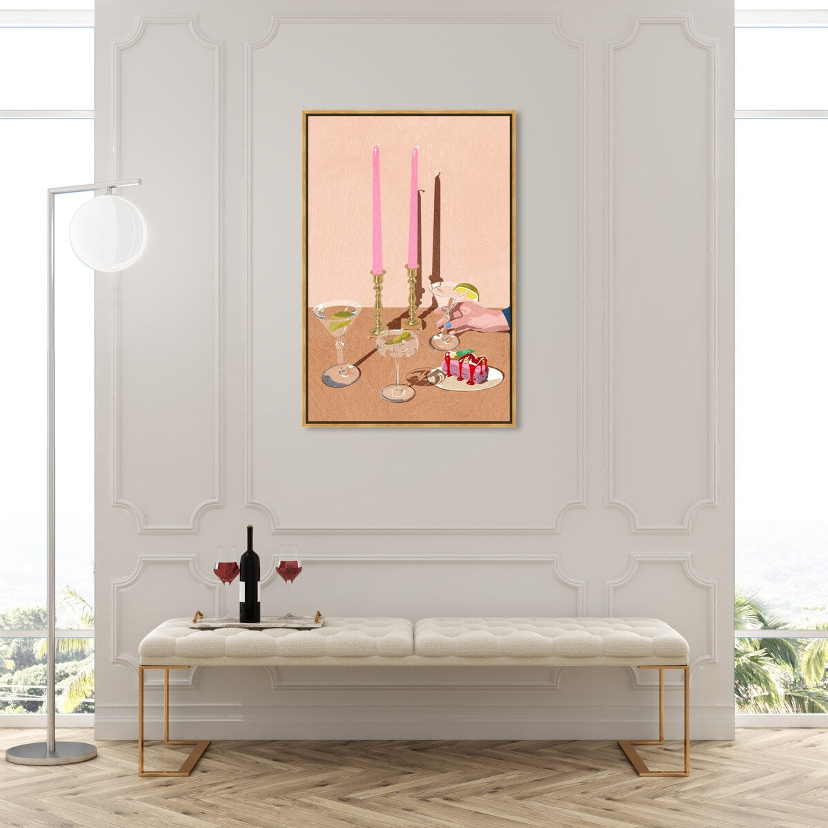 Elegant Pink Framed Canvas Wall Art Print - Modern Dessert & Drink Theme for Dining Room Decor | Perfect for Kitchen, Living Room, and Home Decoration