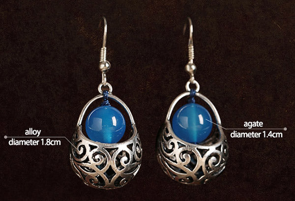 Blue Agate Dangle Drop Earrings - Clip On & Pierced Options for Women | Elegant Statement Jewelry for Parties, Weddings & Special Occasions
