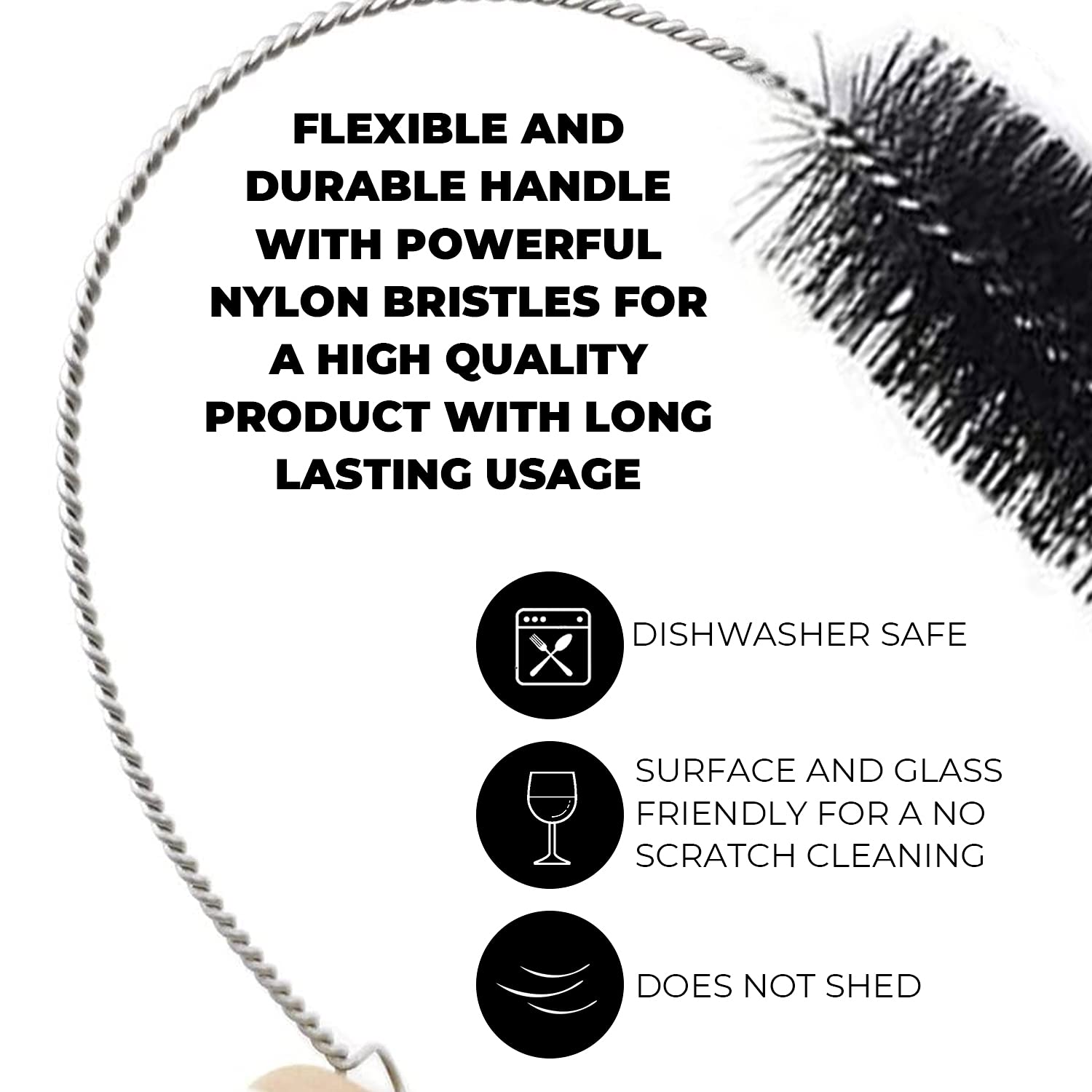 8 Inch Nylon Tube Cleaning Brush Set - 5 Piece Heavy Duty Kit with Flexible Handles for Deep Cleaning Bottles, Straws, Pipes, Keyboards, Glass & Guns | Perfect for Home, Kitchen, Office, Car Detailing & DIY Projects