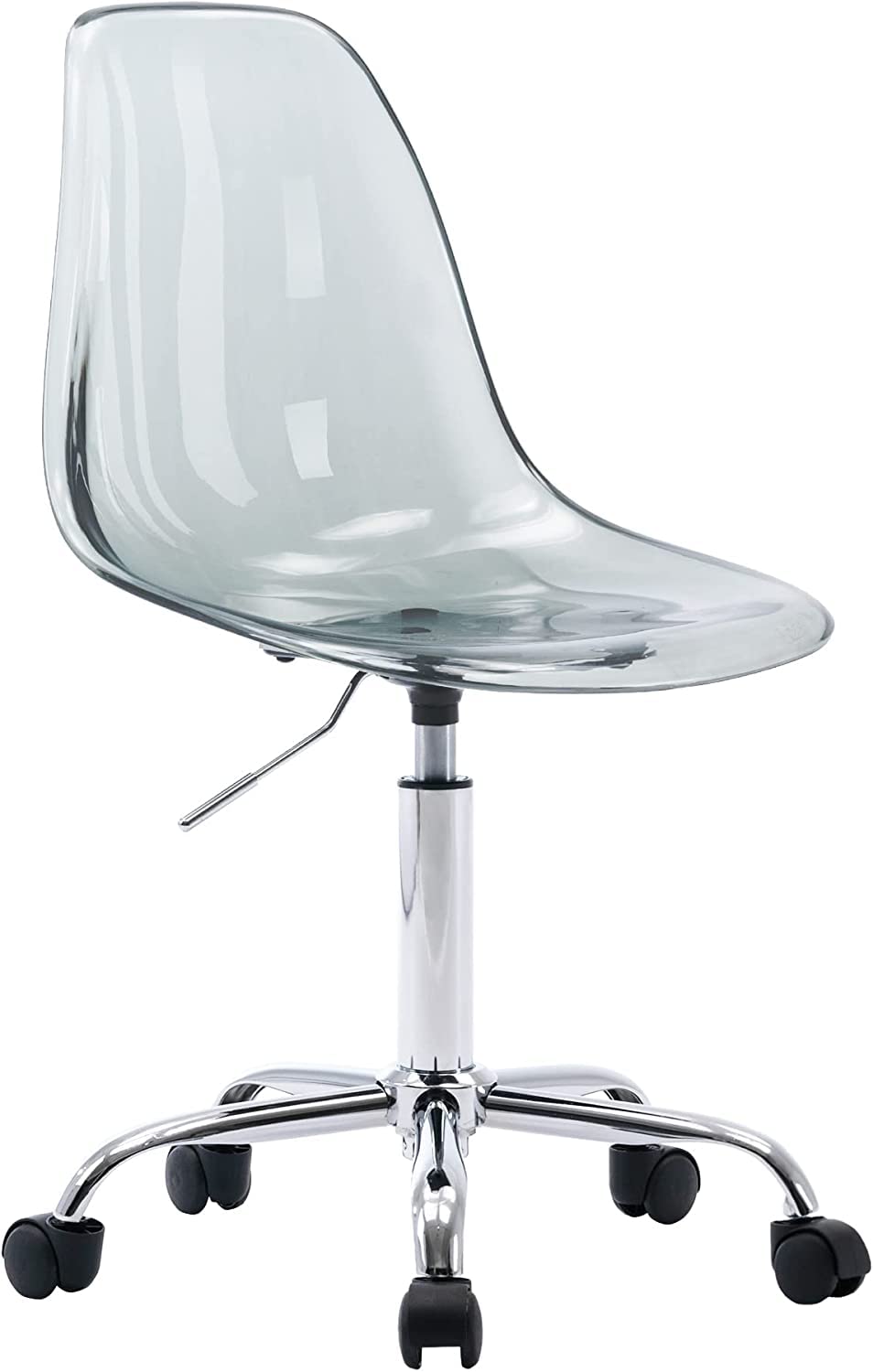 HOMEFUN Clear Acrylic Rolling Desk Chair - Armless Swivel Height Adjustable Ghost Plastic Office Chair with Wheels for Home & Vanity Use, Black - Perfect for Modern Workspaces & Beauty Stations
