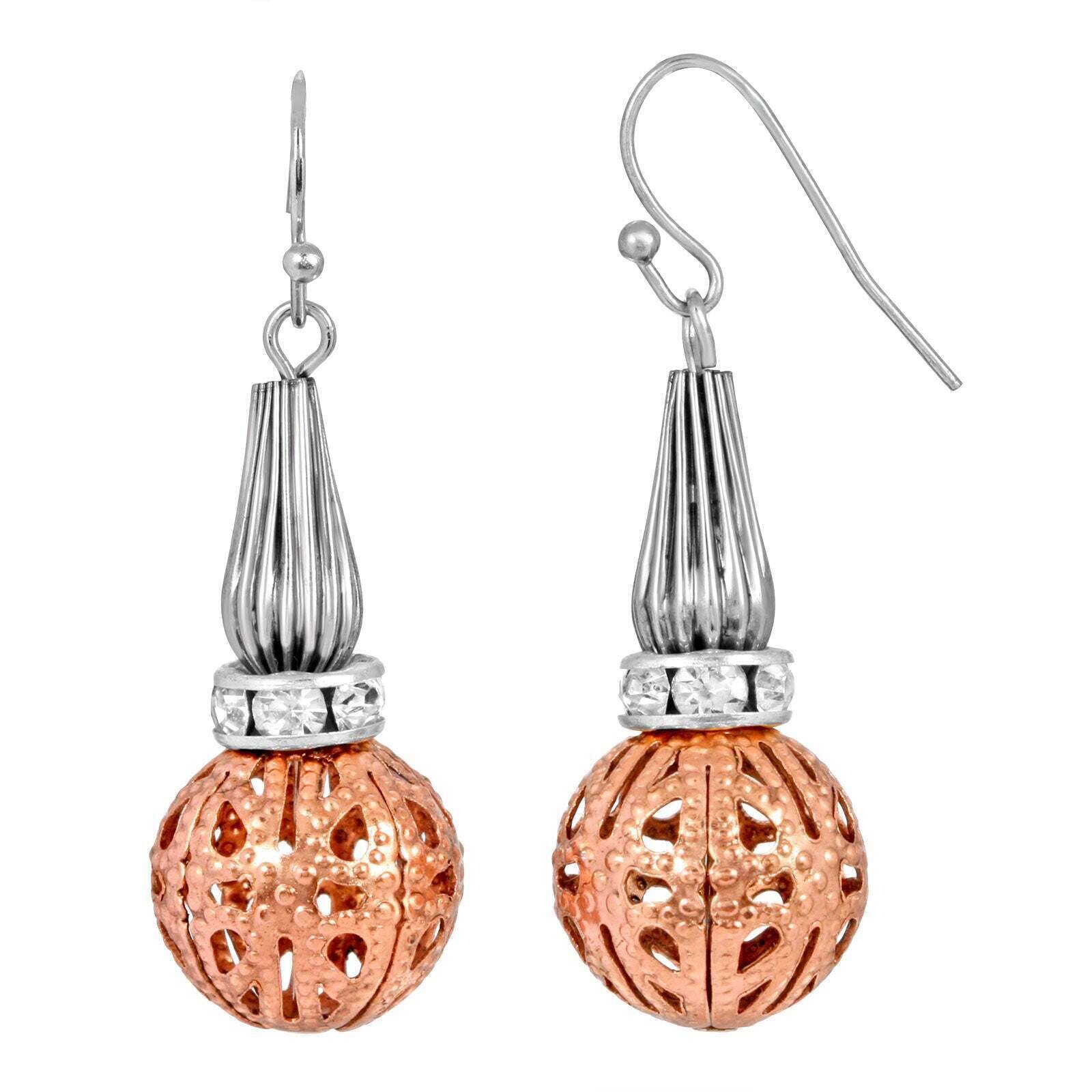 1928 Jewelry Classic Rose Filigree Bead Drop Wire Earrings - Vintage Dangle Earrings for Women, Elegant Floral Jewelry Gift for Brides, Parties & Special Occasions