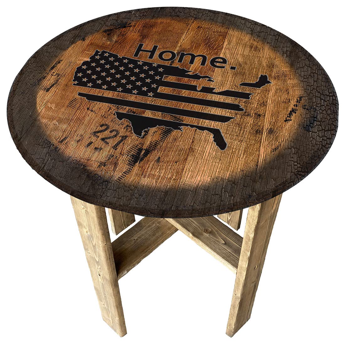 American Flag Wooden Round Whiskey Barrel End Table - Rustic Farmhouse Decor, Patriotic Gift for Home & Office | Perfect for Living Room, Porch, or Man Cave