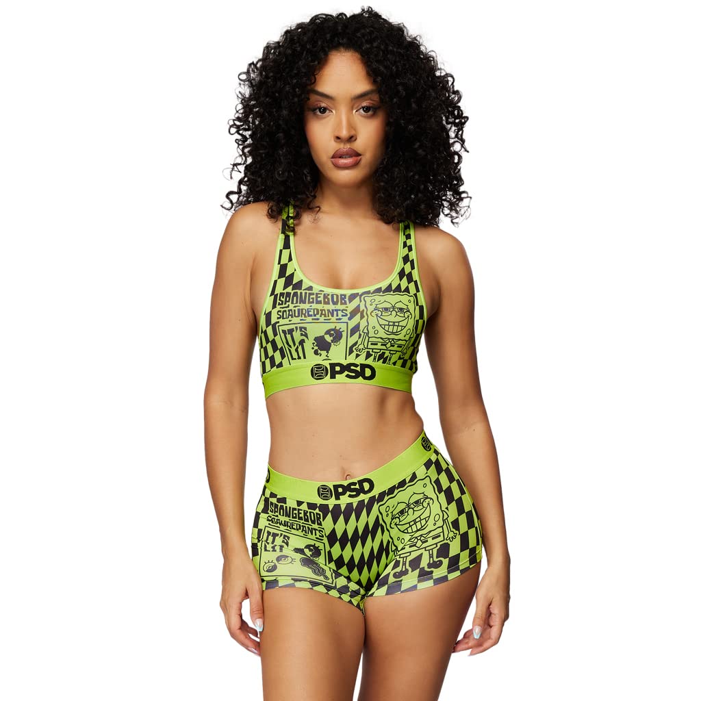 PSD Women's Spongebob Squarepants Racerback Sports Bra - Breathable Microfiber Workout Top for Running, Yoga & Gym