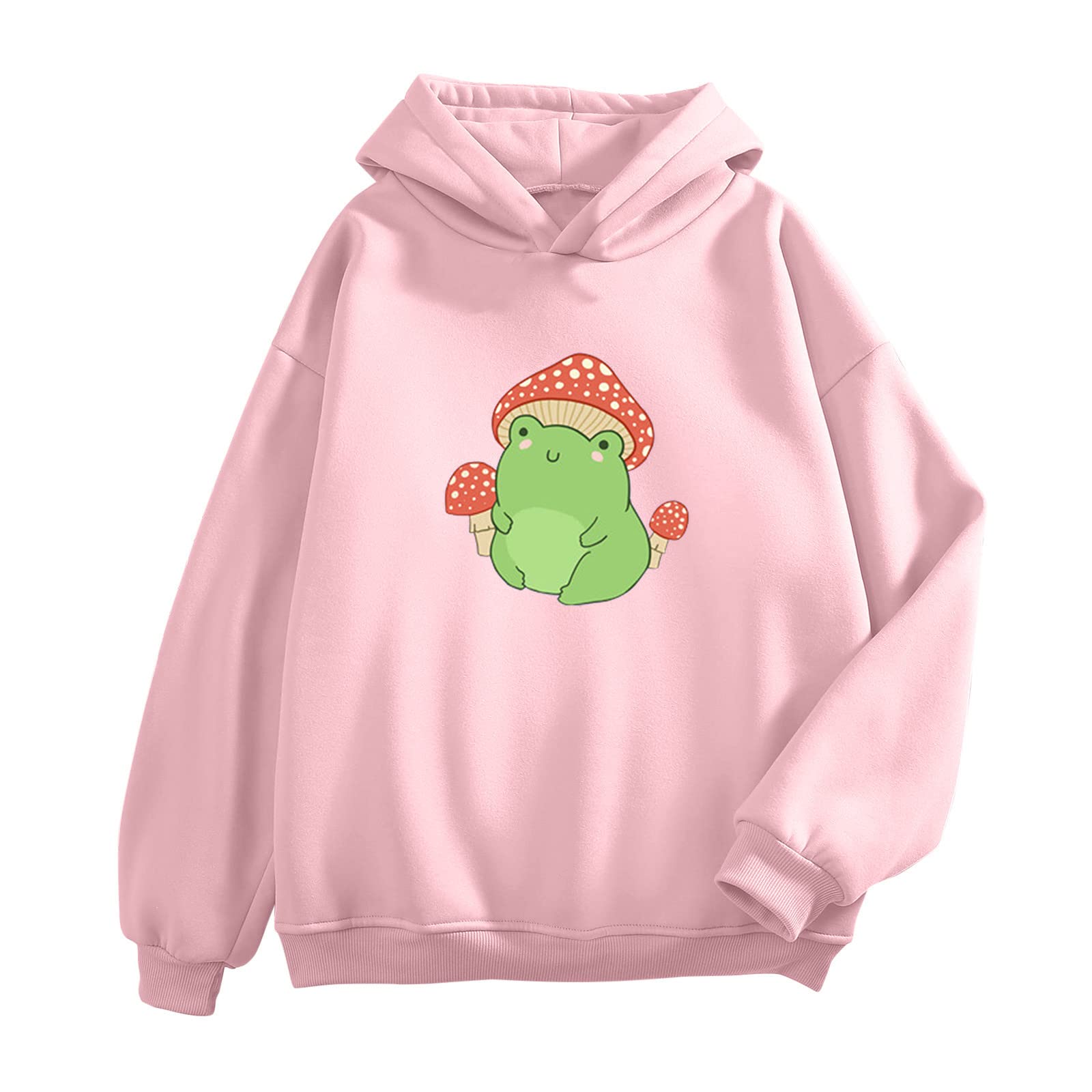 Plus Size Women's Cute Frog & Kawaii Mushroom Hoodie - Zip Up Long Sleeve Sweatshirt for Casual Wear, Street Fashion & Loungewear