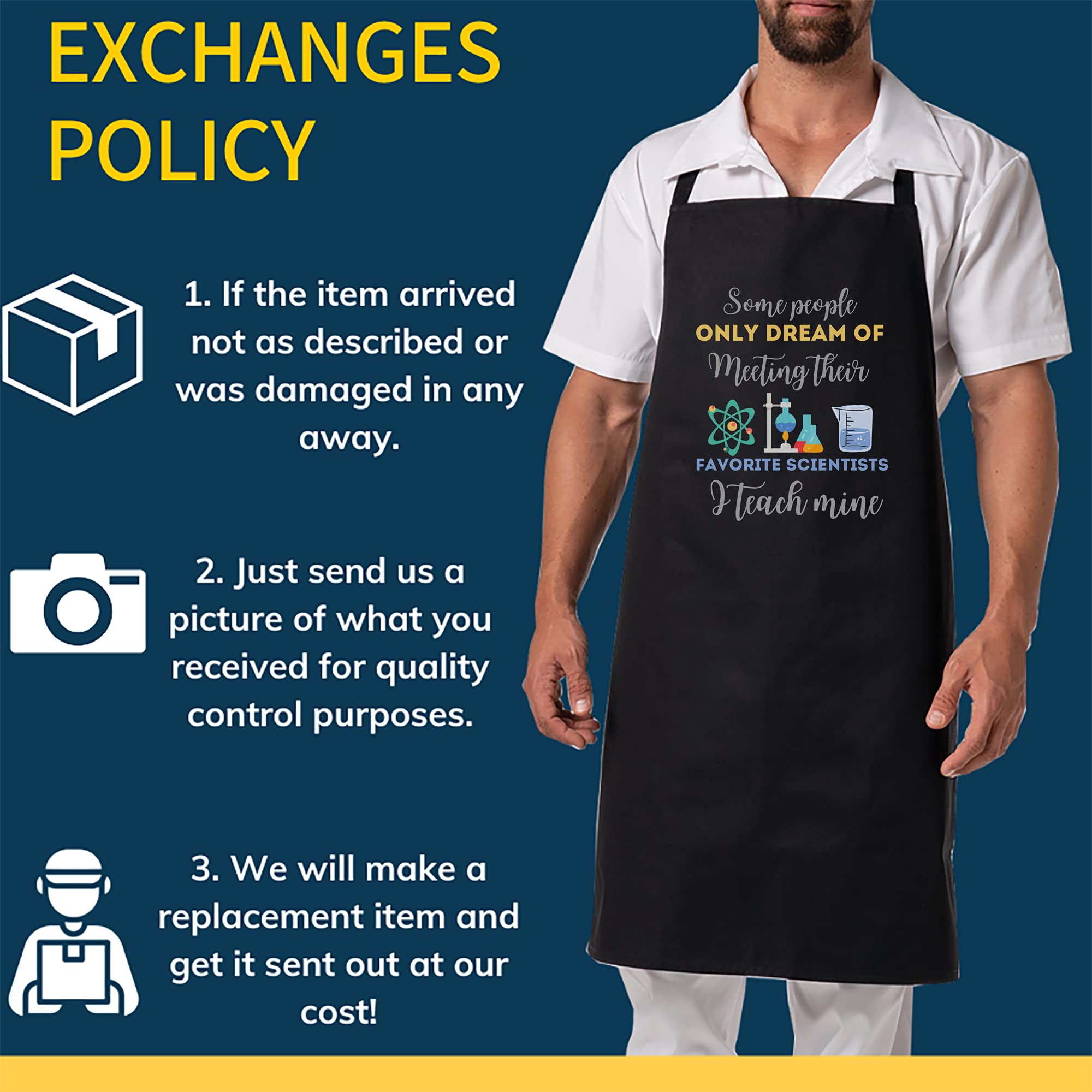 Science Teacher Apron - Black Teaching Apron for Biology, Chemistry & Physics Educators - Adjustable One Size Fits All - Perfect for Classroom, Lab & Kitchen Use