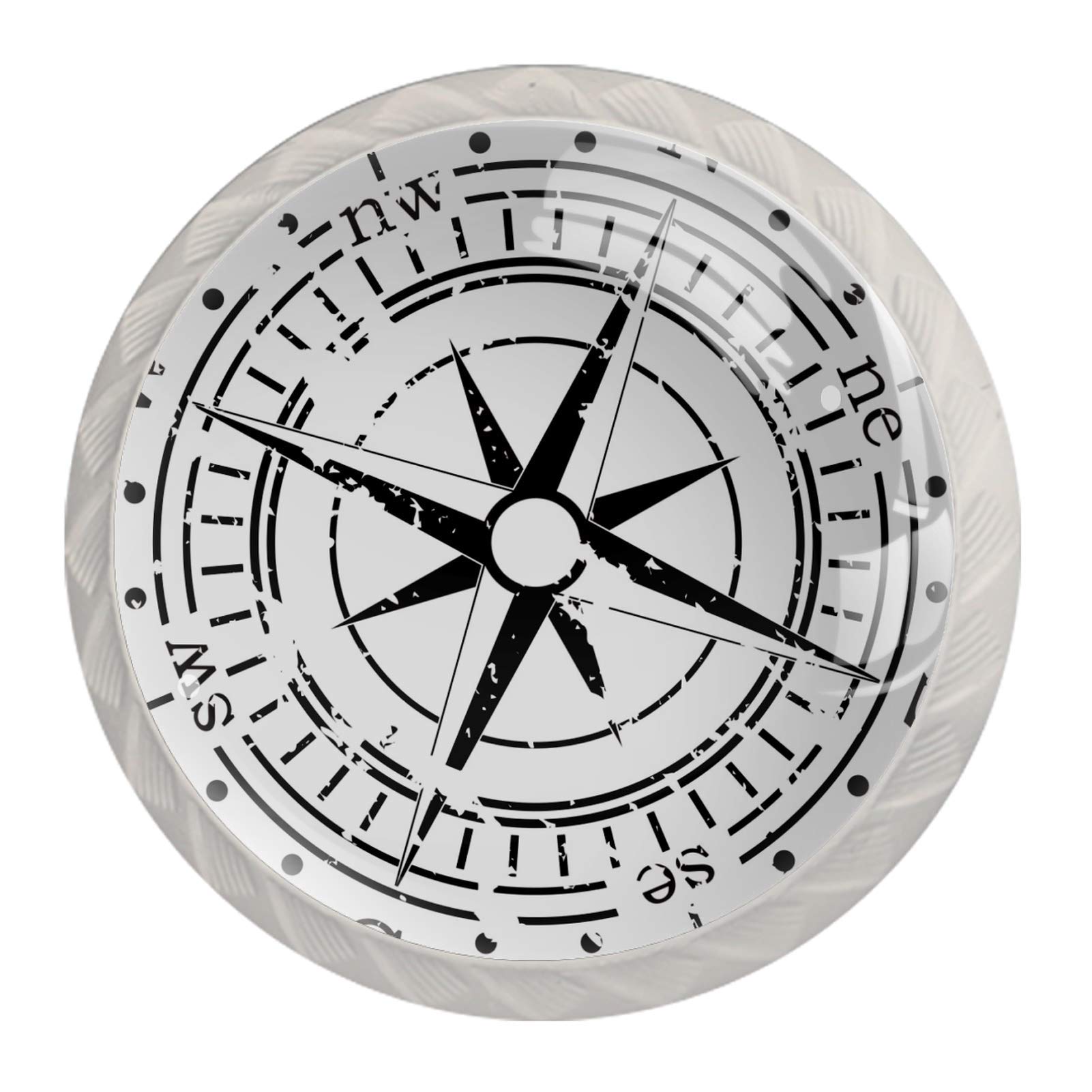 Crystal Glass Cabinet Knobs - 4 Pack Dresser Drawer Pulls with Nautical Compass Design | Elegant Hardware for Bedroom Furniture, Kitchen Cabinets & Bathroom Vanities