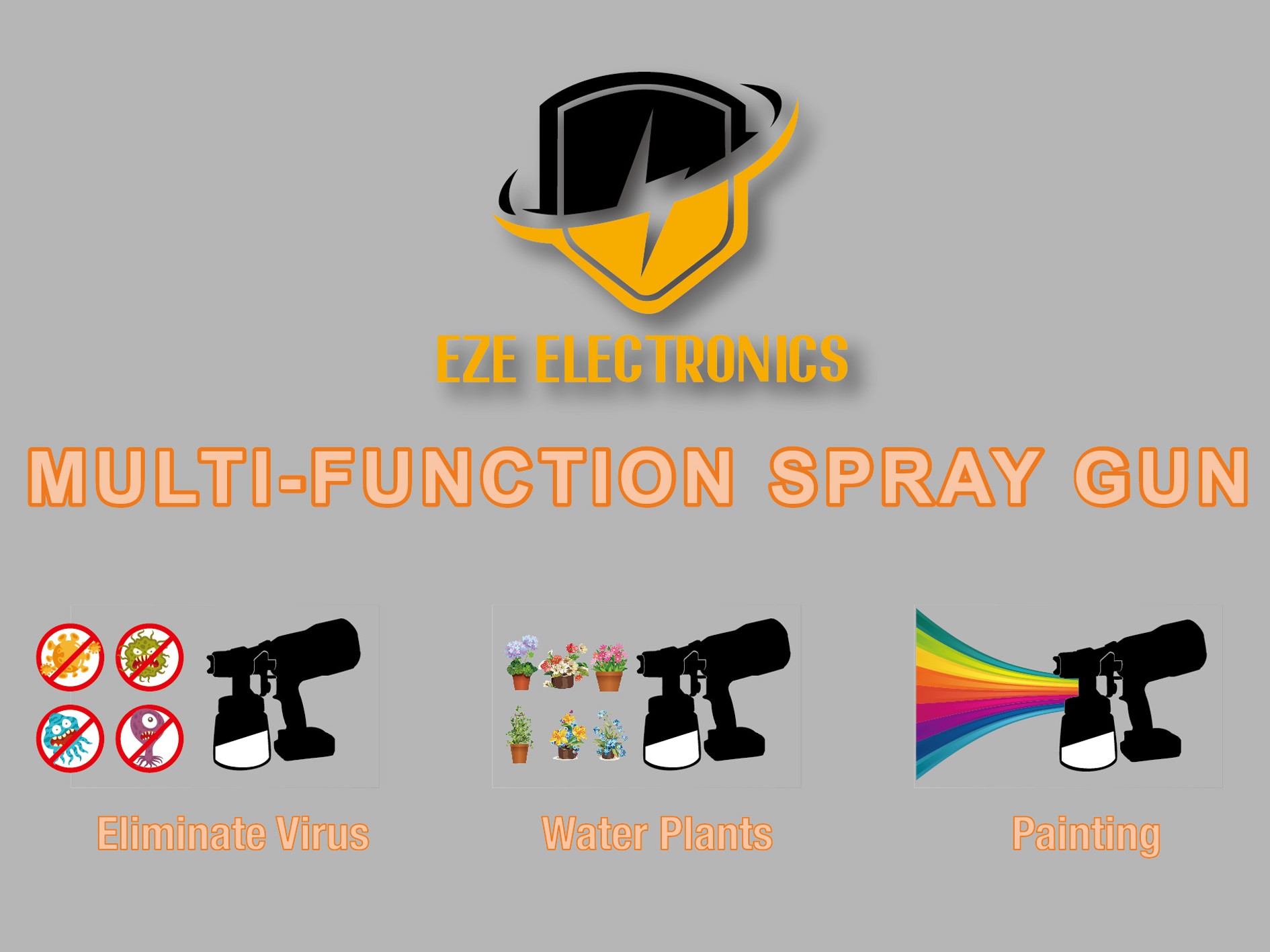 EZE Electronics Cordless Multi-Function Spray Gun - Portable Handheld Disinfectant Sprayer for Home, Car & Outdoor Use (Black/White) - Perfect for Cleaning, Sanitizing & Disinfection
