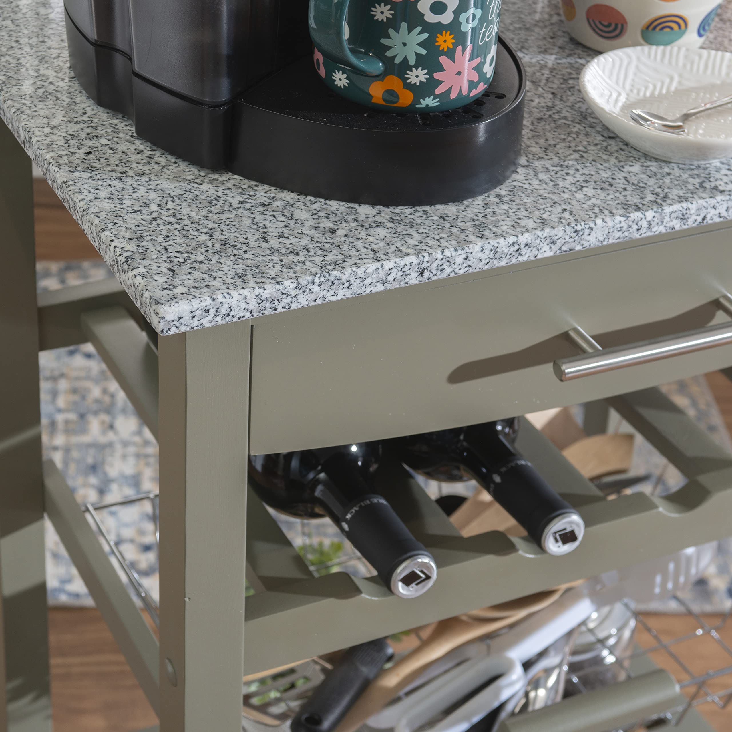 Linon Kitchen Island Cart with Storage, Gray - Rolling Kitchen Island for Small Spaces, Extra Countertop & Cabinet Space for Cooking, Baking & Meal Prep