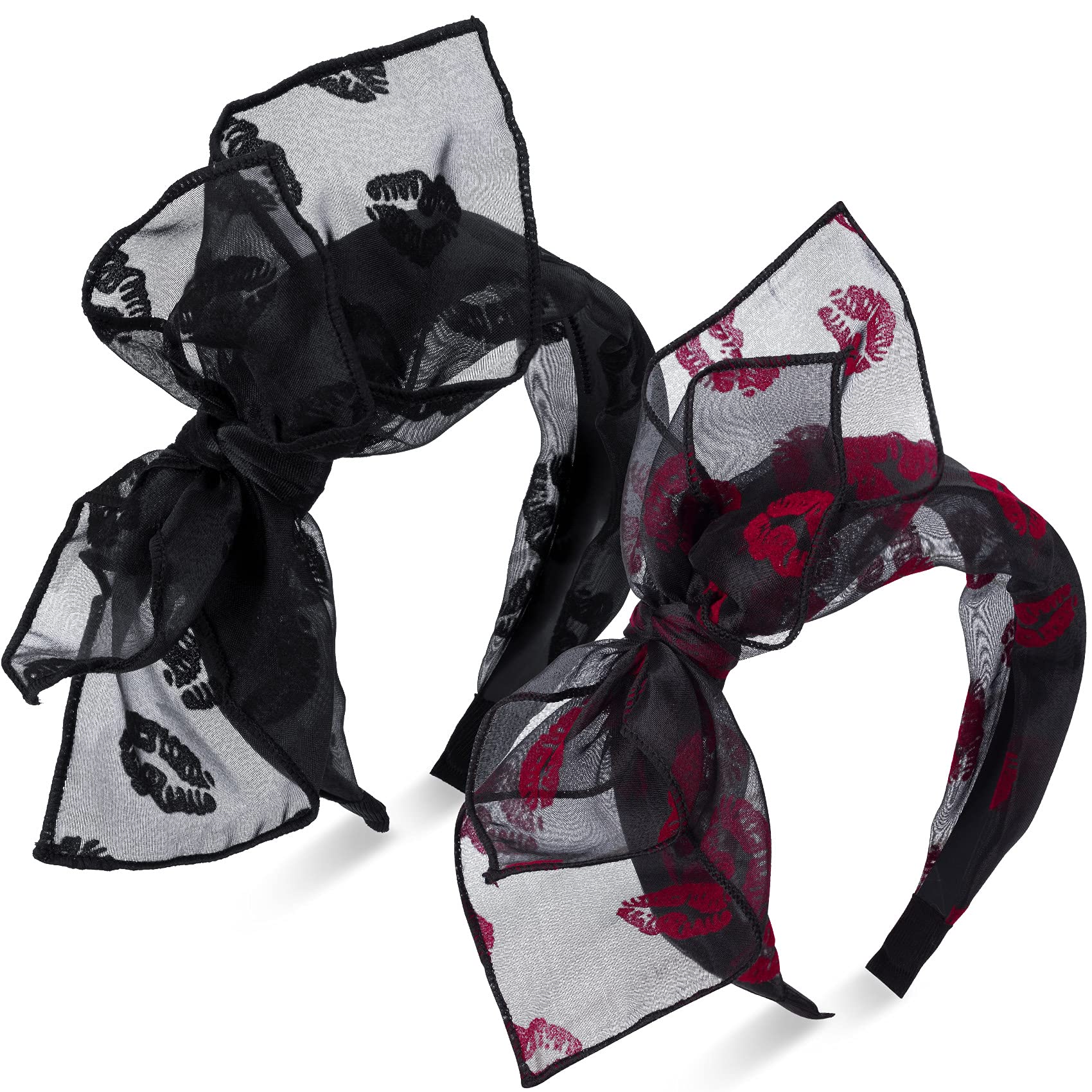 PAGOW 2-Pack Solid Color Lip Bow Knotted Headbands - Soft Gauze Rabbit Ears Wide Hairband with Cloth Wrapped Headwear for Girls & Women (Black Lip, Red Lip) | Perfect for Parties, Cosplay, and Everyday Fashion Accessories