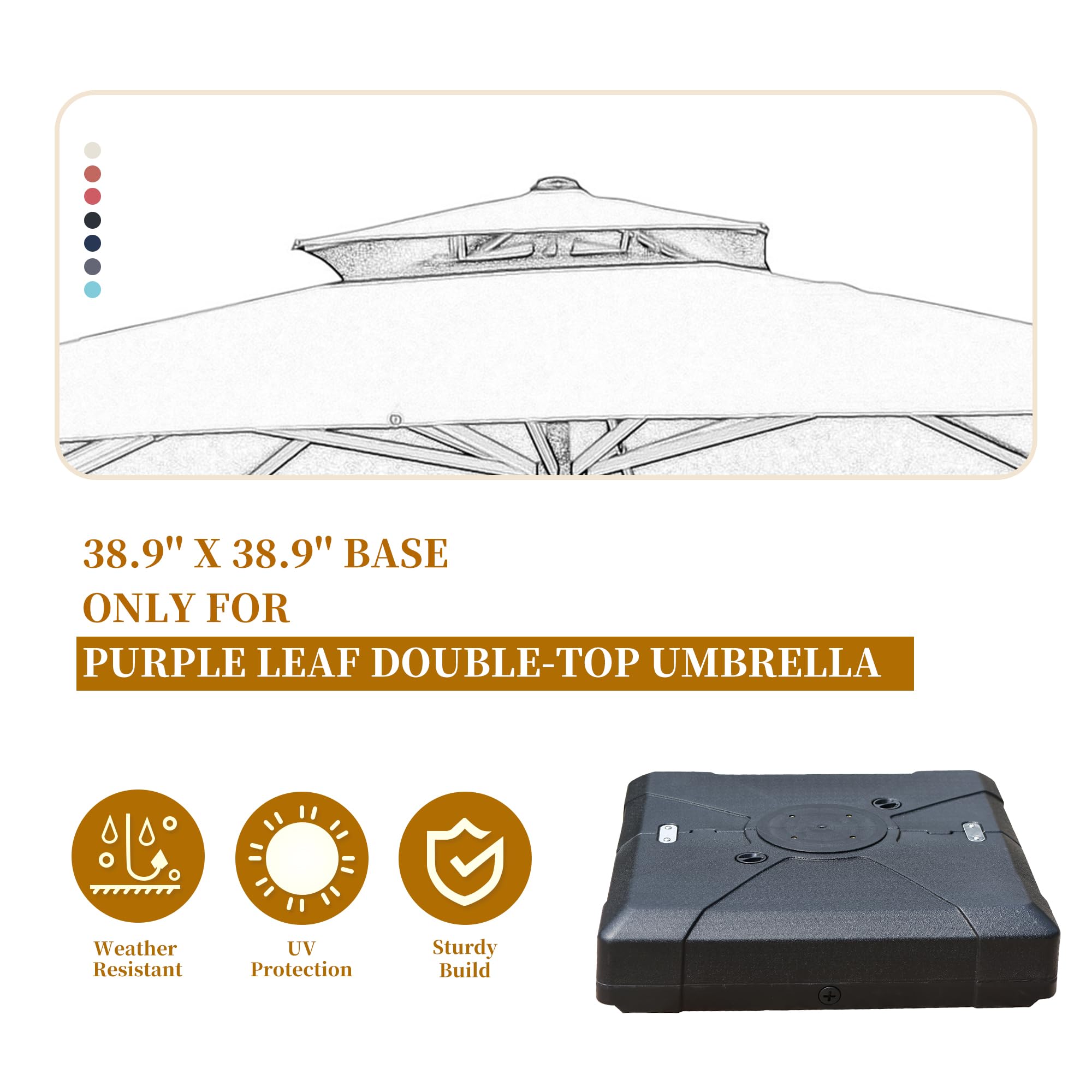 PURPLE LEAF DY1150 Heavy Duty Offset Patio Umbrella Base - 38.9'' x 38.9'' Square Sand/Water Filled Stand for Outdoor, Garden, Poolside & Backyard Use