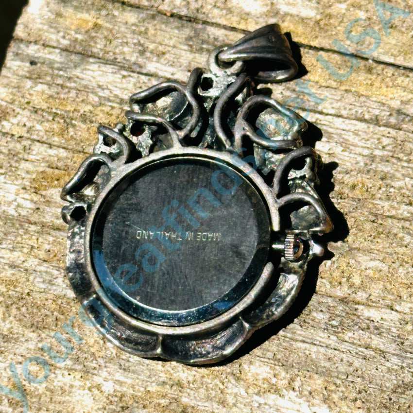 Sterling Silver Garnet & Marcasite Quartz Watch Pendant Necklace - Elegant Jewelry for Women, Gift for Her, Perfect for Parties, Weddings & Special Occasions