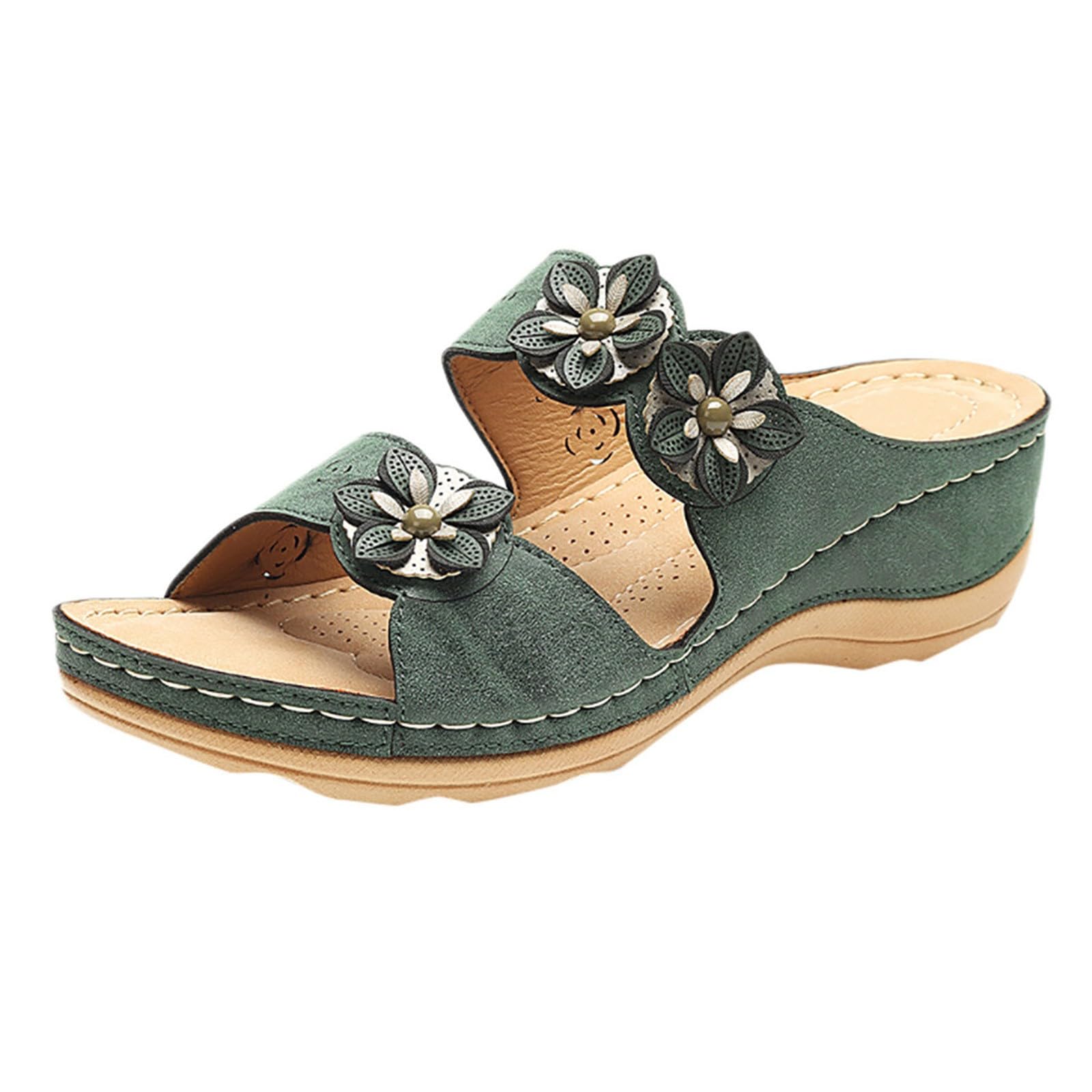 Women's Comfortable Faux Leather Wedge Sandals - Open Toe Platform Summer Shoes for Walking, Beach & Casual Wear | Breathable & Lightweight Slip-On Slippers for Women