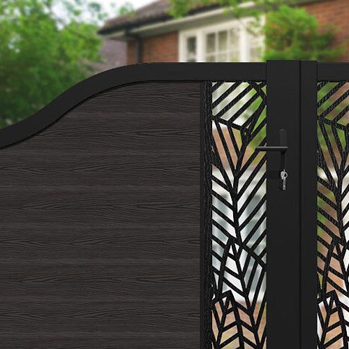 Classic Habitat Curved Top Driveway Gate - Dark Oak Finish with Middle & End Screen Panels | Elegant Driveway Entrance for Homes & Estates
