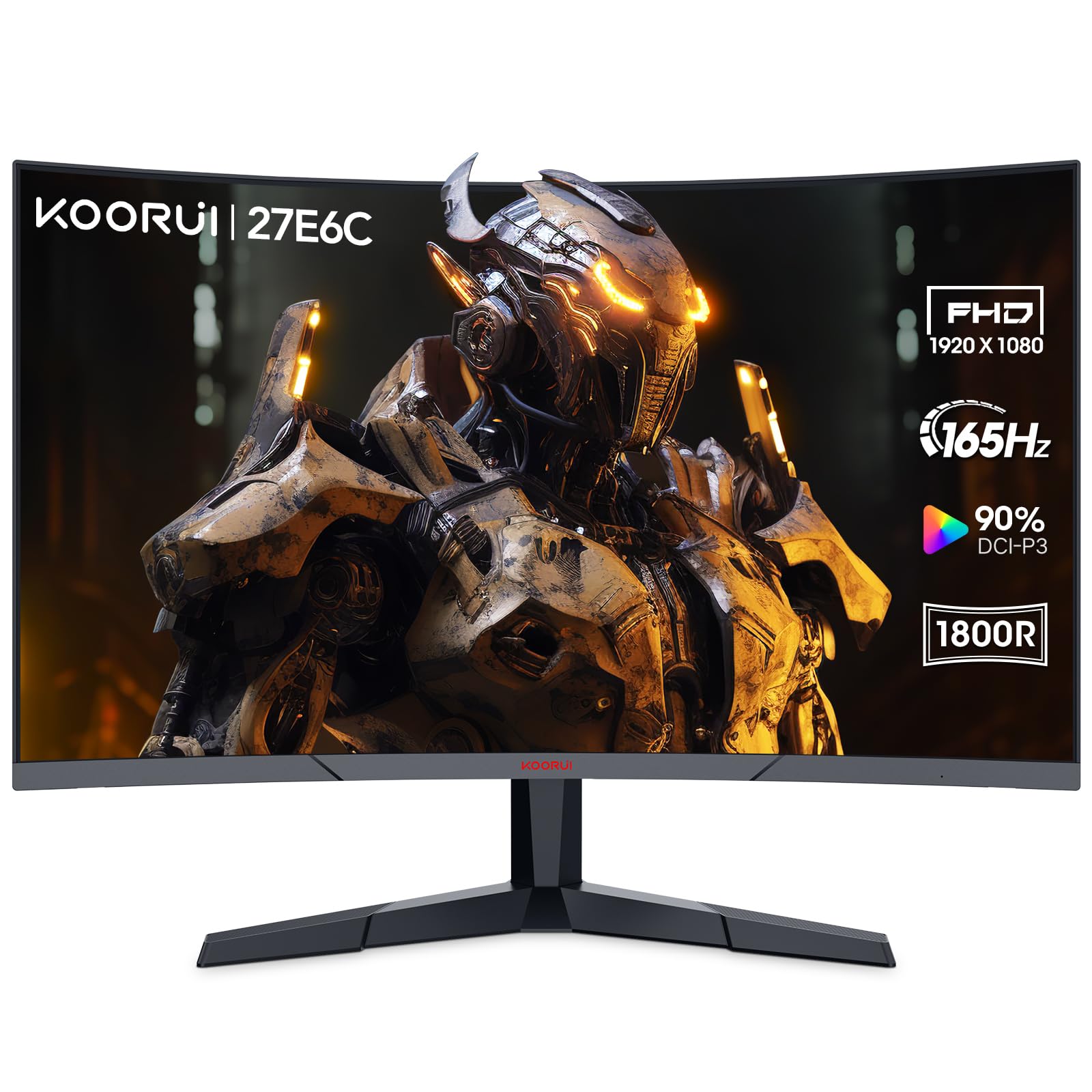 KOORUI 27 Inch Curved Gaming Monitor - Full HD 1080p, 165Hz Refresh Rate, R1800 VA Panel, 100% sRGB Color Gamut, Adaptive Sync, DisplayPort & HDMI Ports, Eye Care Technology, VESA Mount Compatible - Perfect for Esports, PC Gaming and Home Office Setup