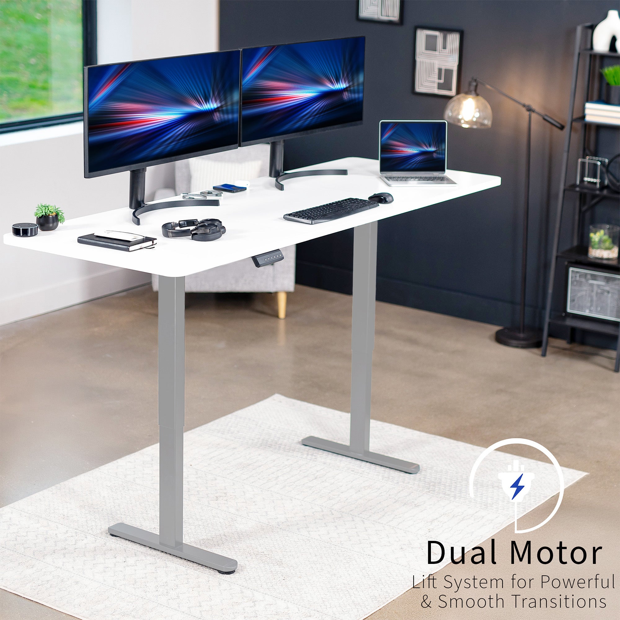 E2 Series 83 x 30 Dual Motor Electric Standing Desk - Adjustable Height Home Office Desk for Work, Study & Gaming (Black)
