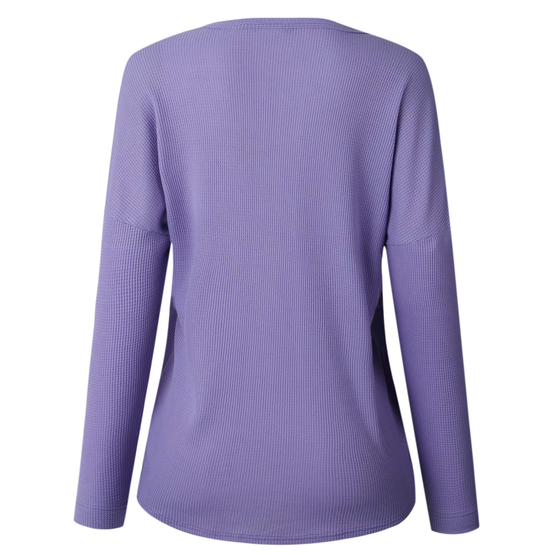 Famulily Women's Waffle Knit Tunic Top - Loose Fit Long Sleeve Button Up V-Neck Henley Shirt for Casual Wear, Office & Fall Outfits