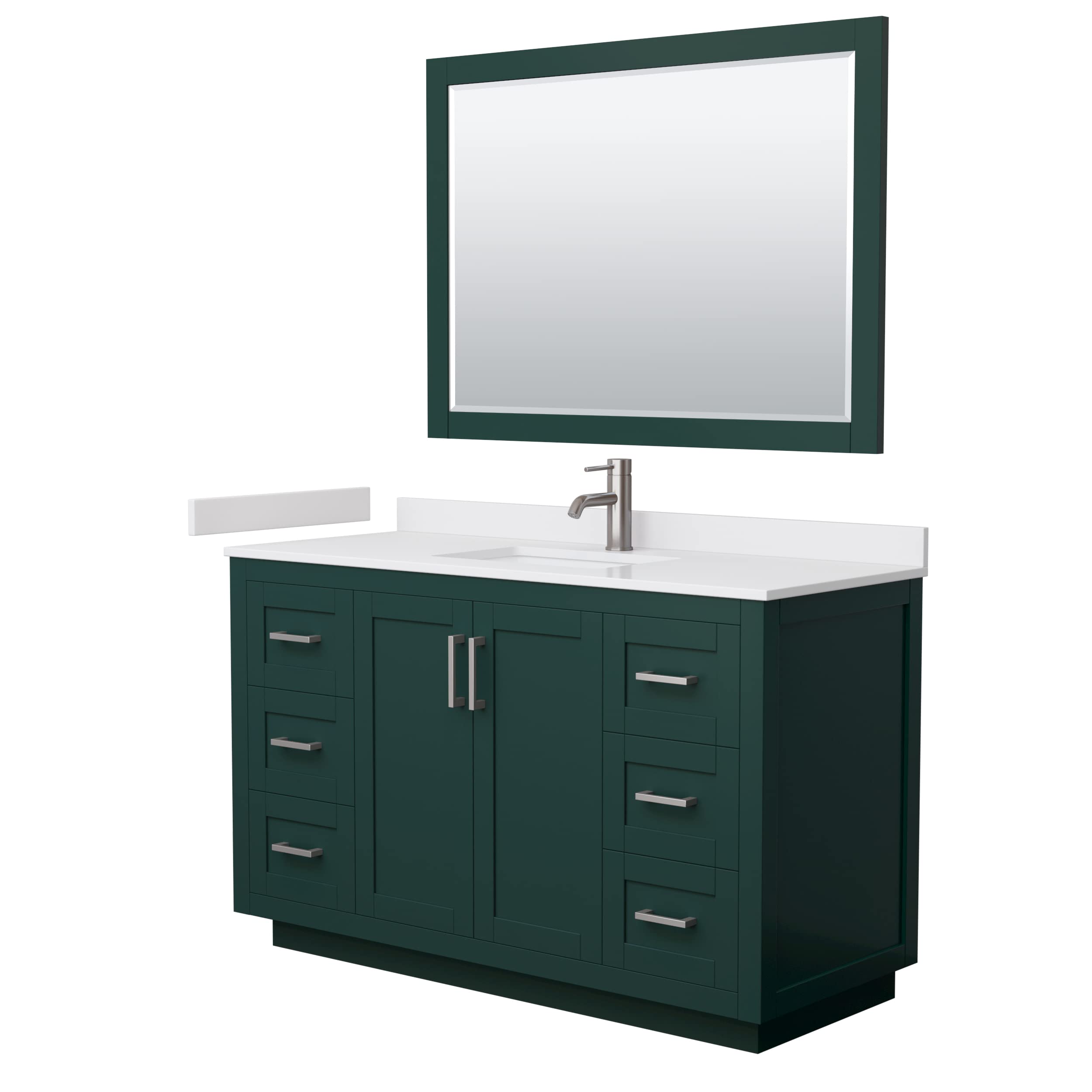 Wyndham Collection Miranda 54 Inch Single Bathroom Vanity in Green with White Cultured Marble Countertop, Undermount Square Sink & Brushed Nickel Trim - Includes 46 Inch Mirror for Modern Bathroom Decor | Perfect for Master Bath, Guest Bath or Powder Room Renovation