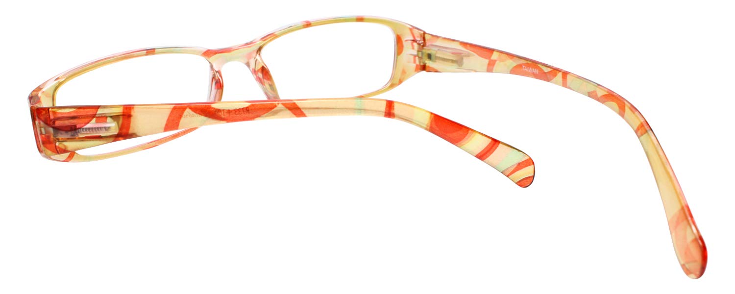 Calabria 733 Rectangular Reading Glasses for Women - Retro Geometric Circle Pattern Designer Fashion Readers with Soft Case - Perfect for Reading, Office Work, and Stylish Everyday Wear