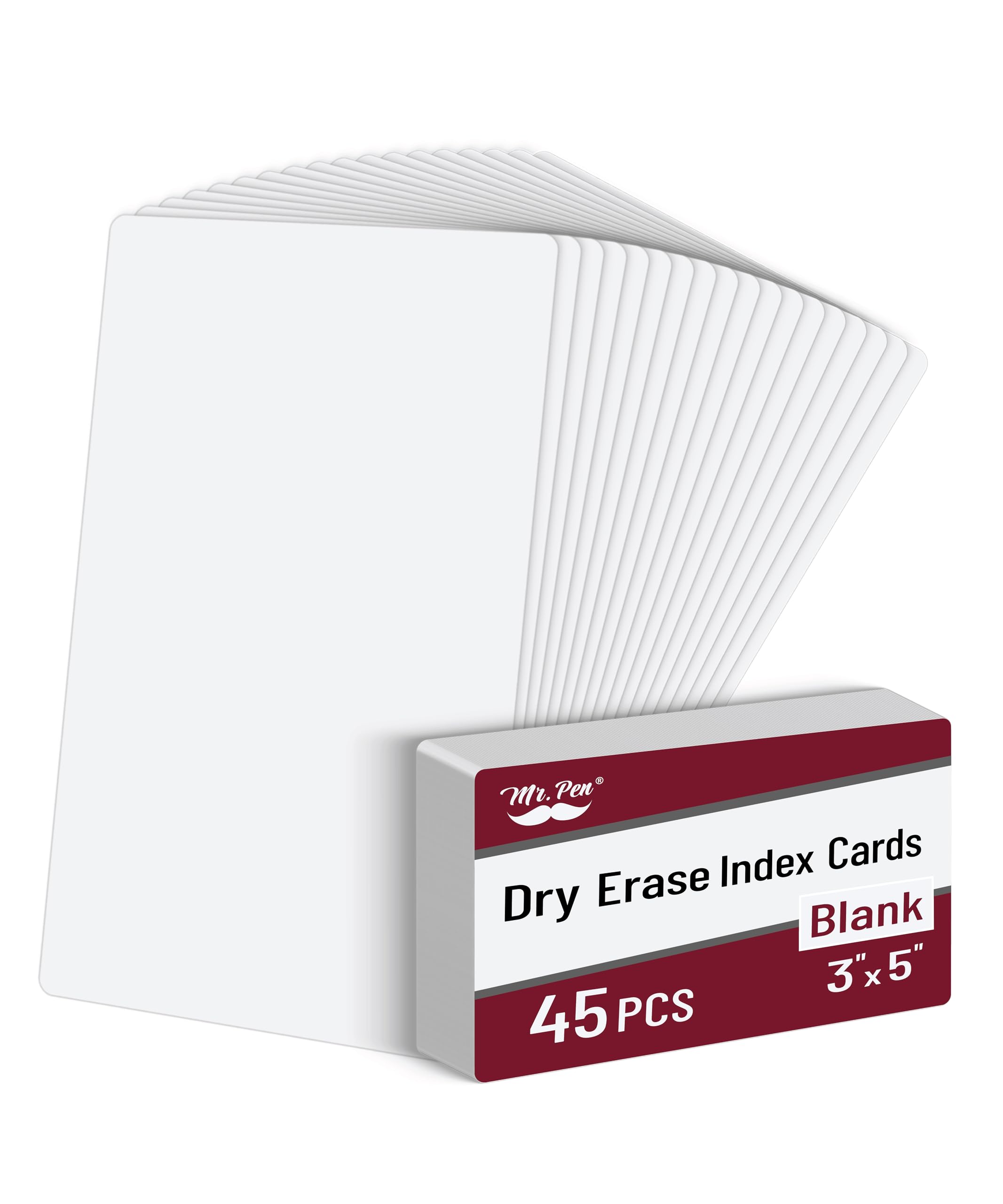 Mr. Pen Dry Erase Index Cards 3x5 Inch, 45-Pack White Laminated Flash Cards - Reusable Whiteboard Cards for Classroom, Office & Study - Perfect for Notes, Games & Learning Activities