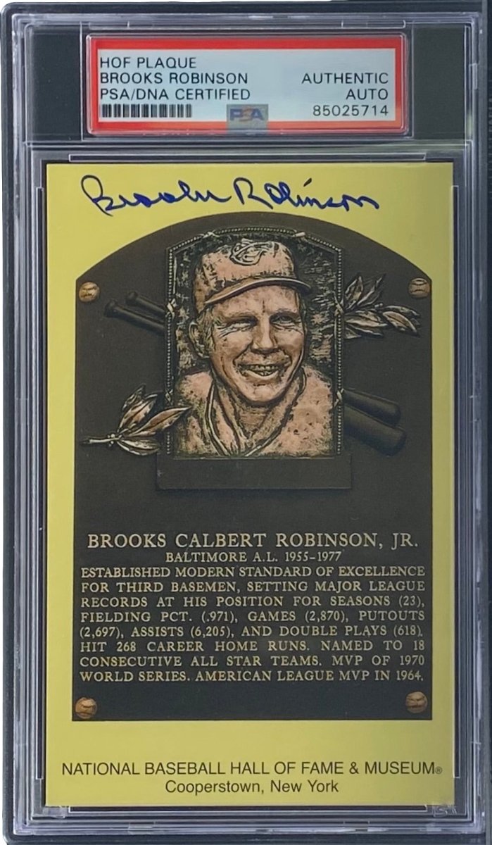 Brooks Robinson Autographed 4x6 Baltimore Orioles Hall of Fame Plaque Card with PSA/DNA Certification #85025714 - Perfect for Baseball Memorabilia Collectors & Sports Fans Display