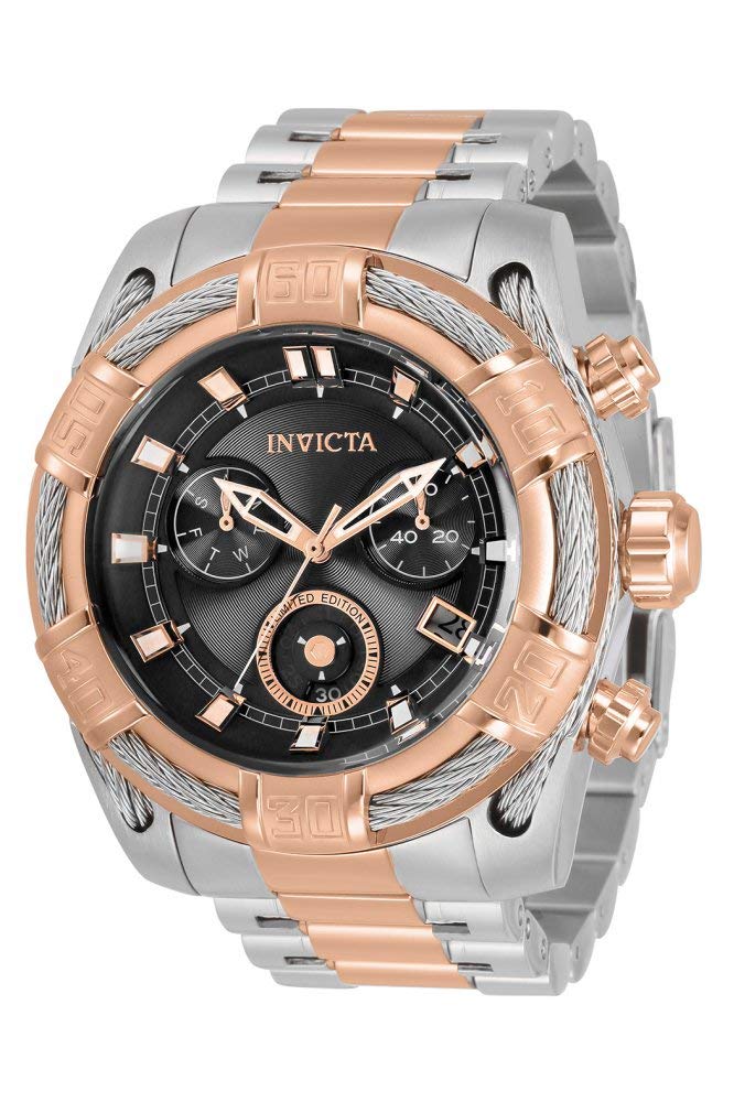 Invicta Bolt Chronograph Quartz Watch for Men - Black Dial, Stainless Steel Band, Water Resistant - Perfect for Business, Casual & Outdoor Activities