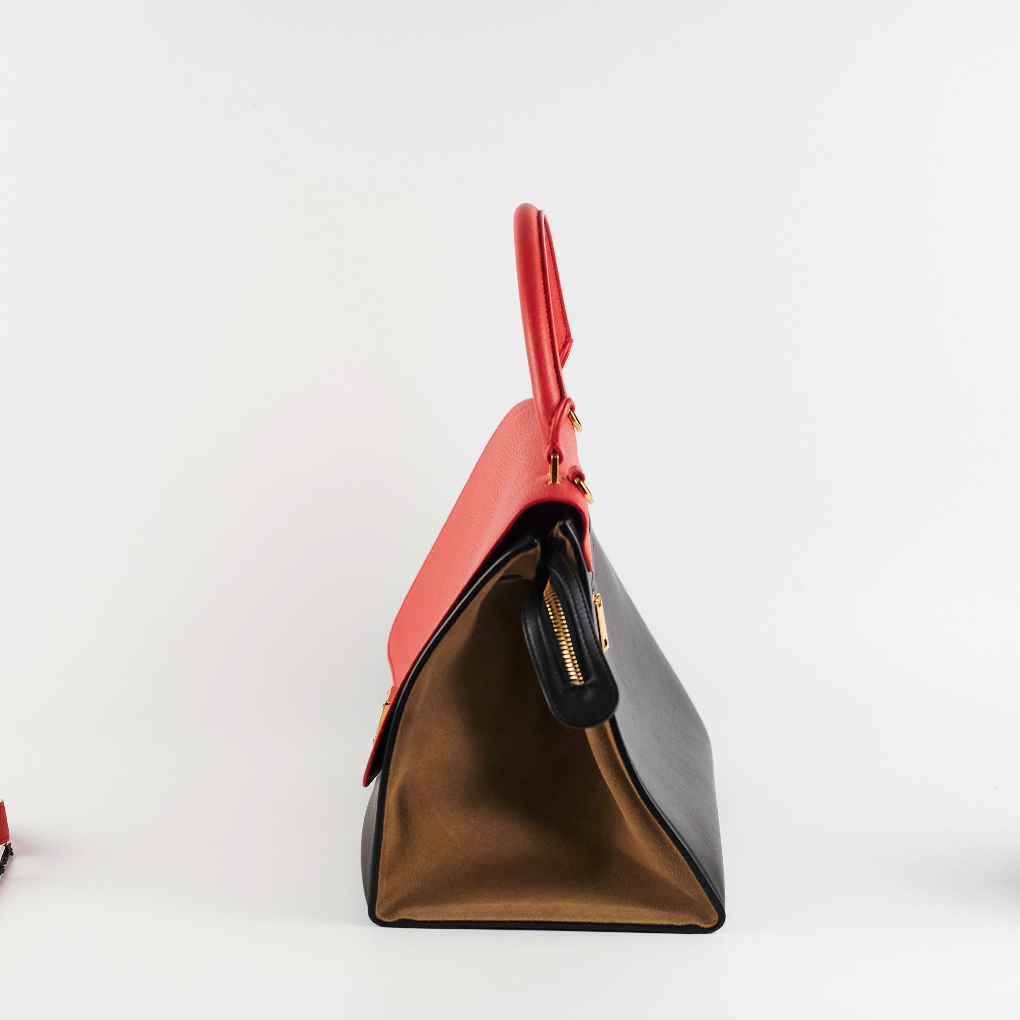 Celine Trapeze Small Handbag in Coral & Black - Elegant Crossbody Bag for Women | Perfect for Work, Travel & Evening Events