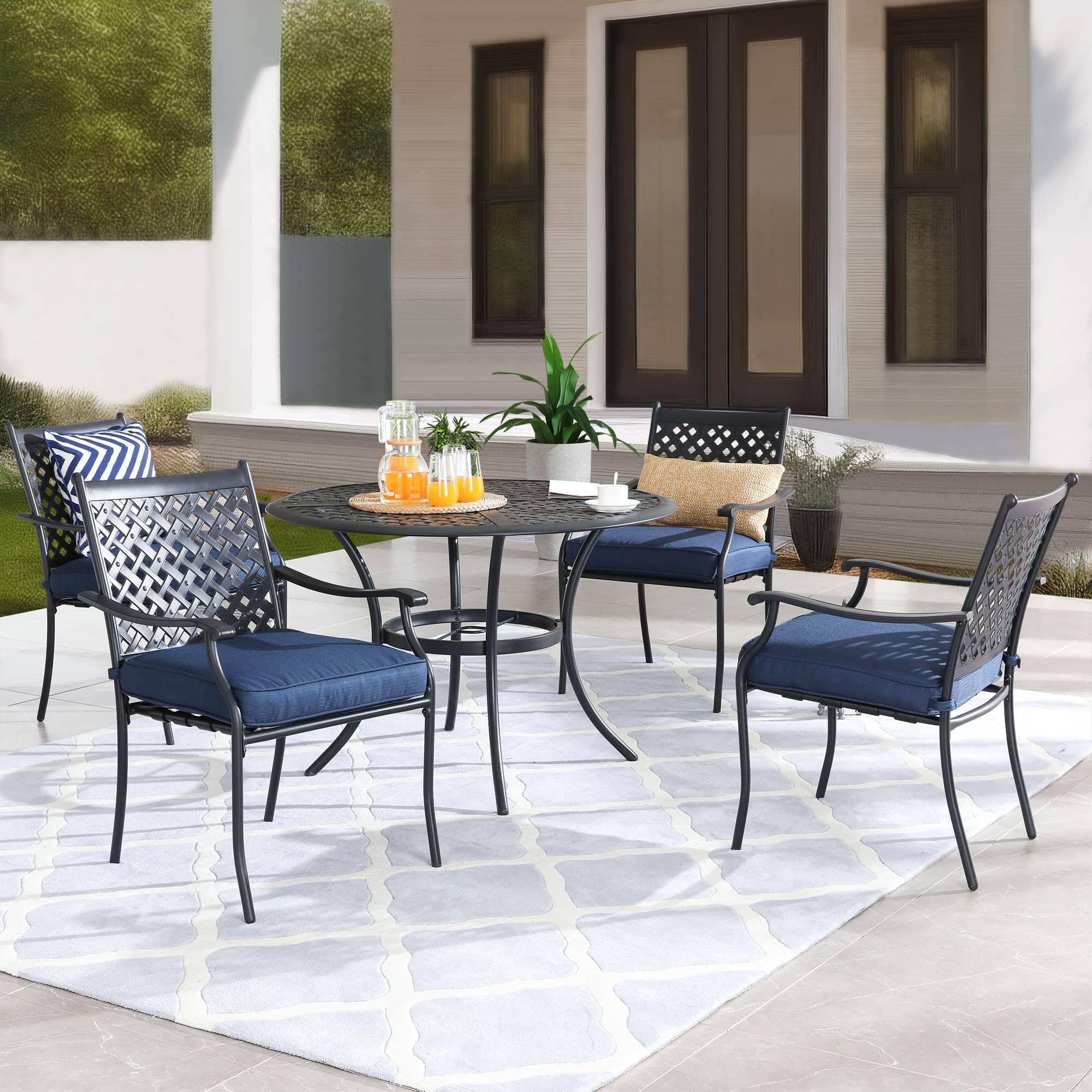 PatioFestival 5-Piece Heavy Duty Outdoor Dining Set with Round Table & 4 Stackable Chairs - Durable Indoor/Outdoor Patio Furniture for Backyard, Garden, Poolside & Restaurant Use