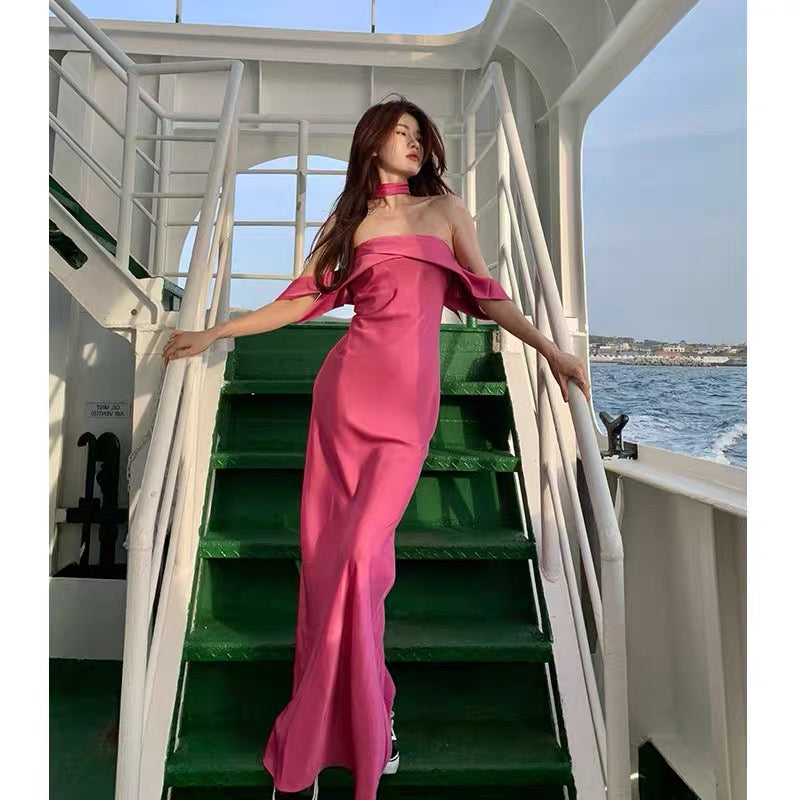 Elegant Off Shoulder Pink Sheath Long Prom Dress for Formal Party & Evening Gala - J3384 | Perfect for Homecoming, Wedding Guest & Special Occasions