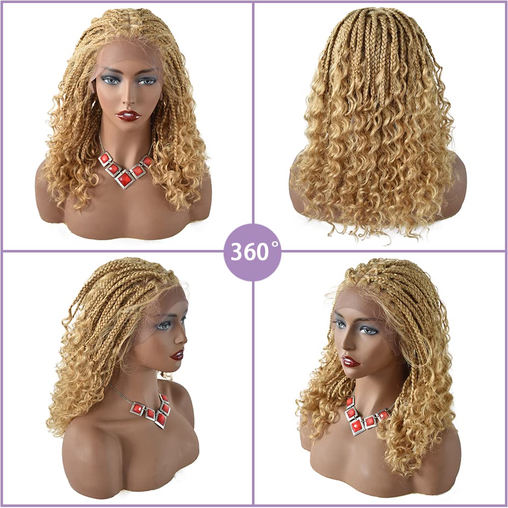 Black Women's Lace Front Wigs - Hand Cornrow Braided Micro Twist Full Cap Wig with Swiss Lace | Lightweight Afro Box Braided Wig (#27/613M Blonde) | Perfect for Daily Wear, Parties & Protective Hairstyles