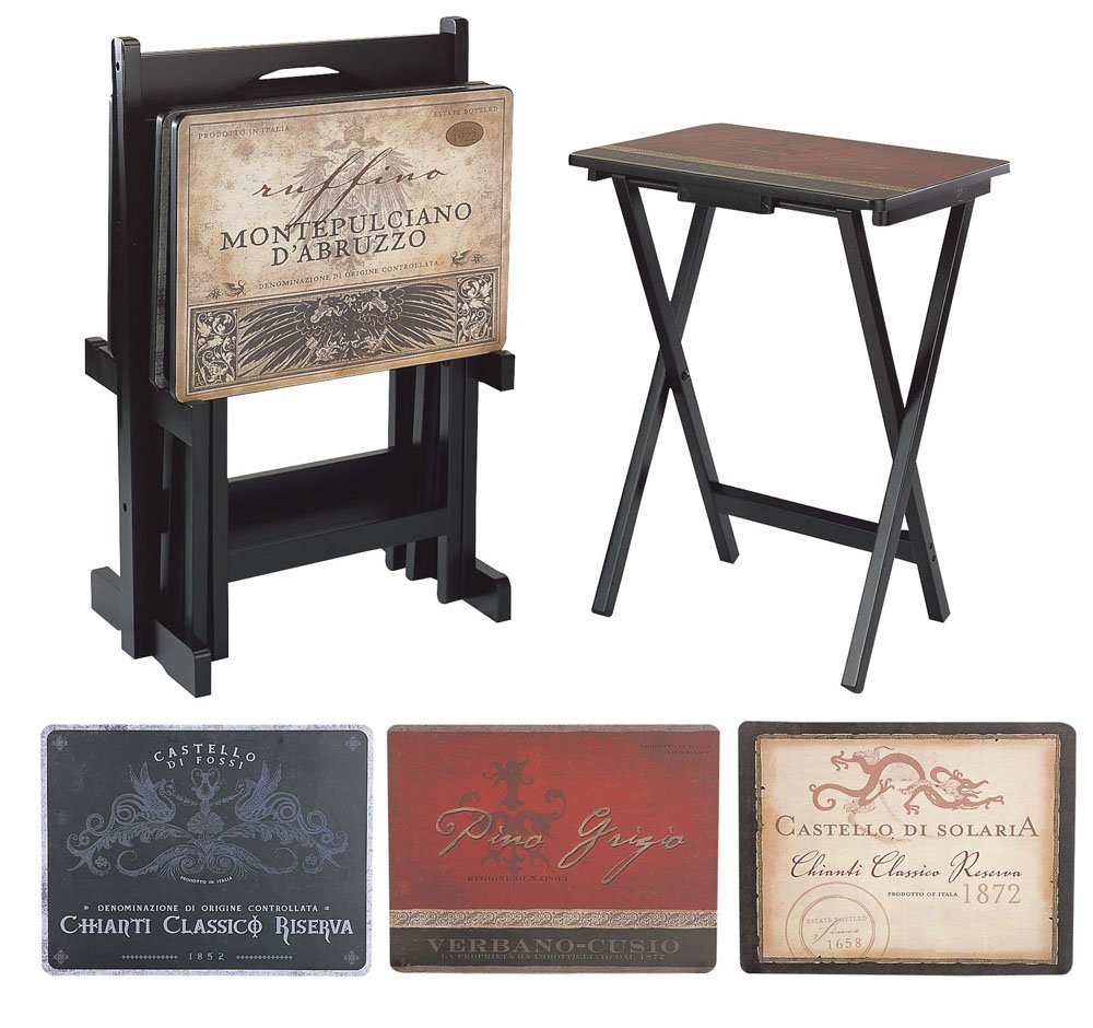 Tuscan Italian Wine Label Classic TV Dinner Tray Set of 4 - Foldable Serving Tray with Stand for Easy Storage | Elegant Home Decor for Dining, Entertaining & Movie Nights