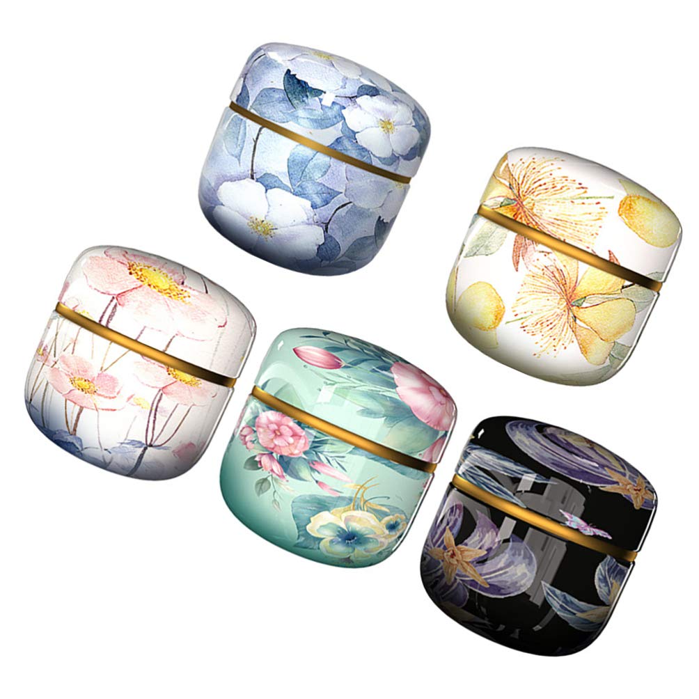 Hemoton 5-Piece Round Metal Tea Canister Set - Airtight Tinplate Storage Containers for Tea, Coffee, Sugar & Spices - Perfect for Kitchen Pantry Organization & Home Coffee Bar Decor