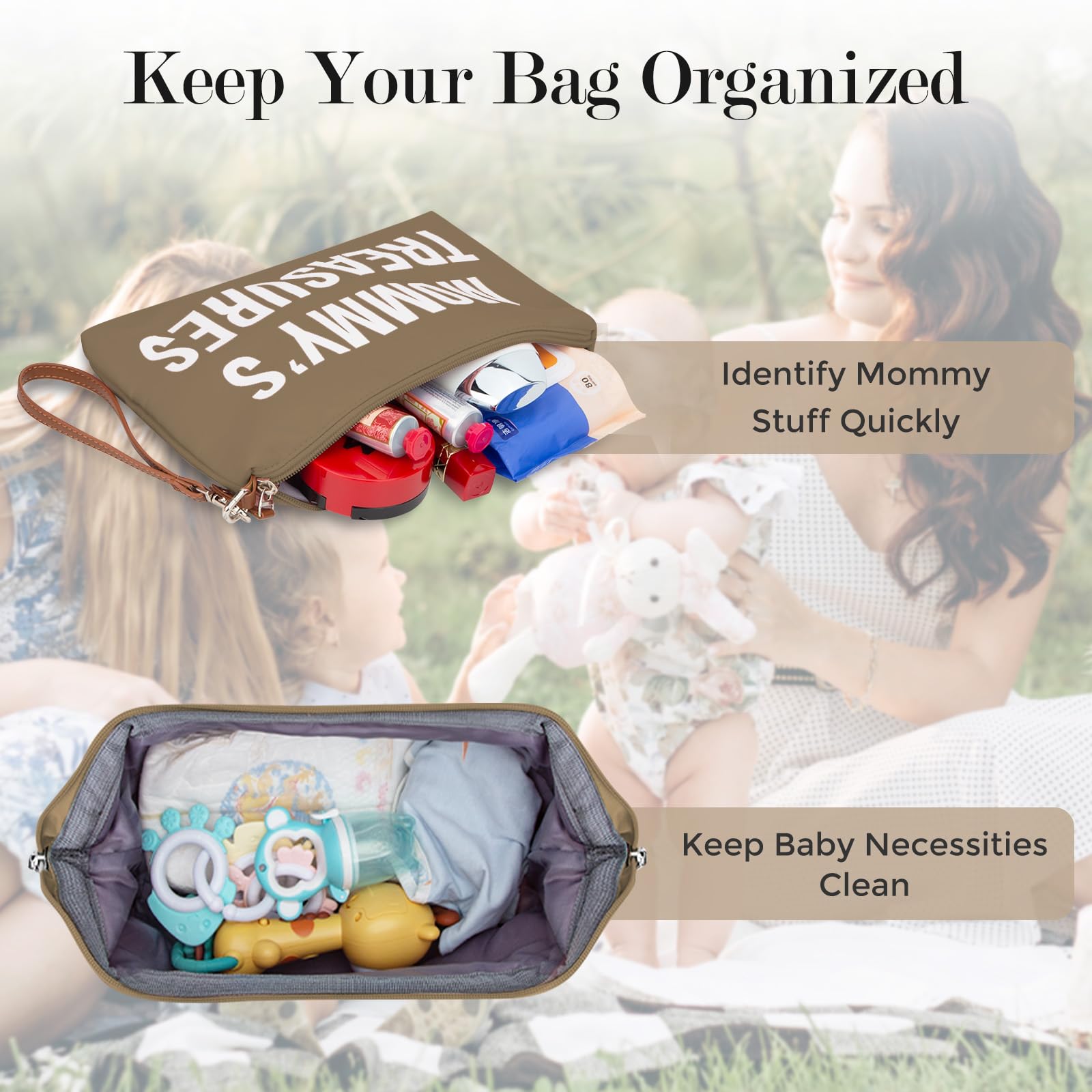 Printe Mom's Hospital Bag for Labor & Delivery - Large Waterproof Diaper Bag with 2 Organizer Pouches (Khaki) - Perfect for Maternity Travel, Baby Essentials & On-the-Go Parenting