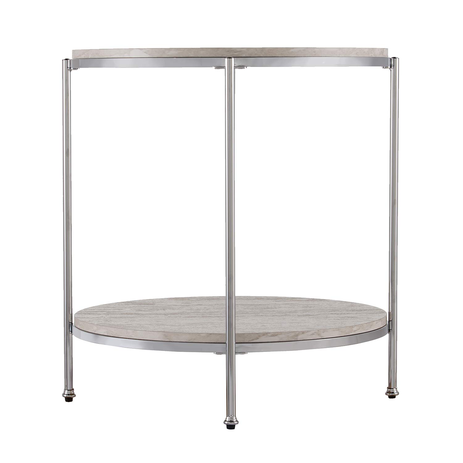 SEI Furniture Silas Round Faux Stone End Table - Silver Finish | Modern Accent Table for Living Room, Bedroom & Office Decor