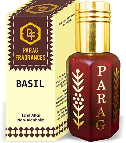 Parag Fragrances Basil Attar 1 Tola / 12ml - Natural Distilled Alcohol-Free Long Lasting Perfume Oil (Crystal Series Limited Edition) | Perfect for Aromatherapy, Meditation & Daily Fragrance