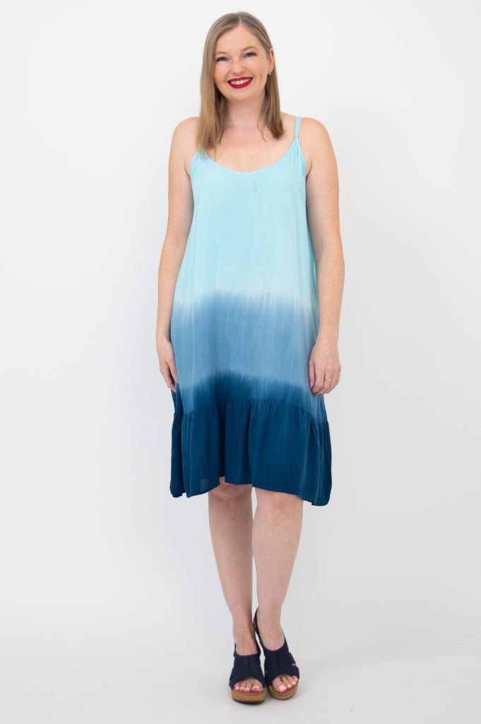 Ettie Dress - Turquoise Dip Dye Maxi Dress for Women | Boho Chic Summer Beach Dress for Vacation, Party & Date Night