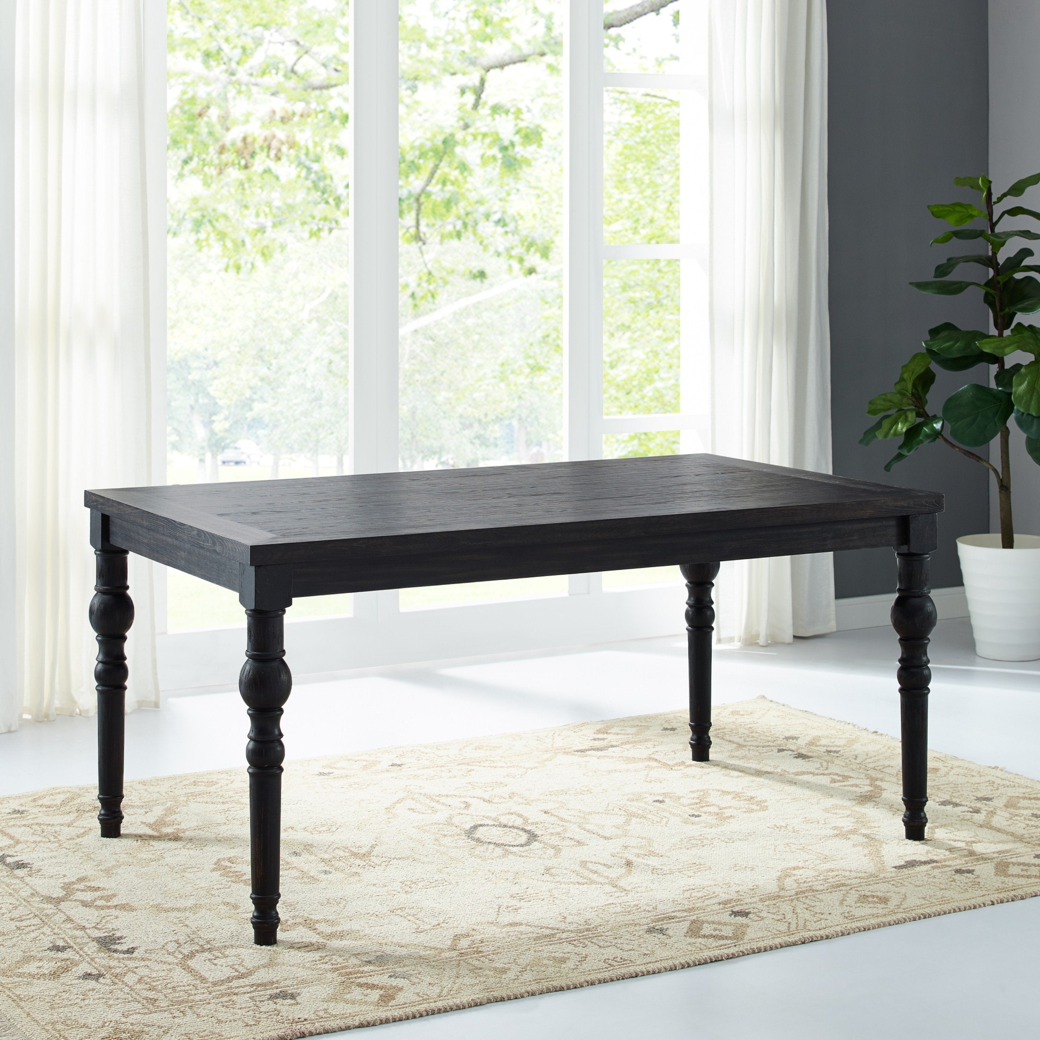 Roundhill Furniture Leviton Urban Style Dark Wash Wood Dining Set - Table, 4 Chairs & Bench in Beige | Modern Farmhouse Kitchen Furniture for Dining Room & Breakfast Nook