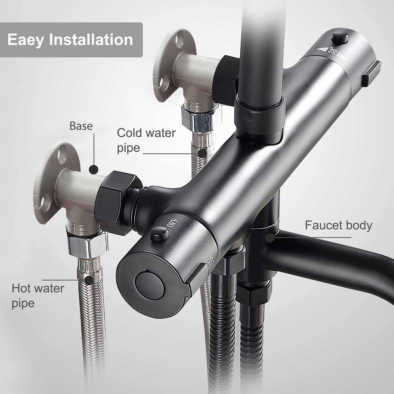 Aolemi Matte Black Outdoor Shower Faucet - SUS304 Stainless Steel 8 Inch Rainfall Shower Head System with Wall Mount Kit - NPT 1/2