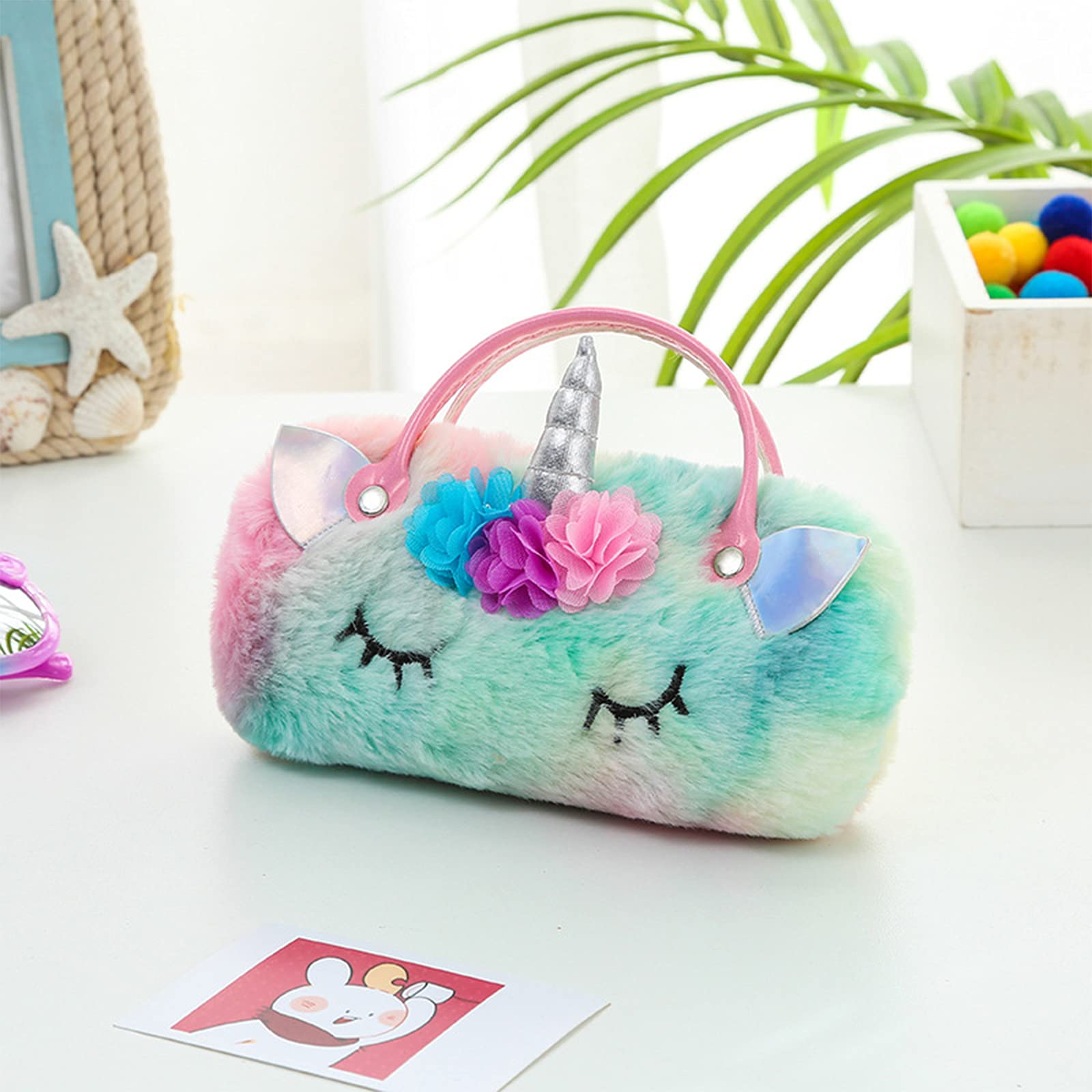 **Hifot Plush Unicorn Hard Eyeglass Case - Cute Portable Sunglasses Pouch with Handle for Women & Kids - Eyewear Storage Bag for Travel, School, and Makeup Accessories**