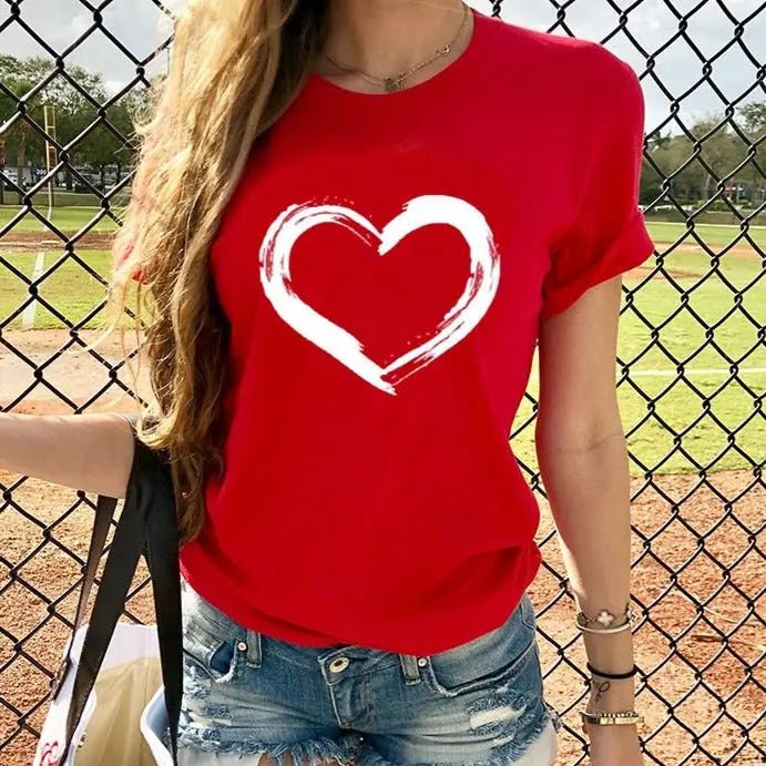 Zoey Cute Heart Print Casual T-Shirt for Women - Soft Cotton Short Sleeve Tee - Perfect for Everyday Wear, Dating, and Weekend Outfits