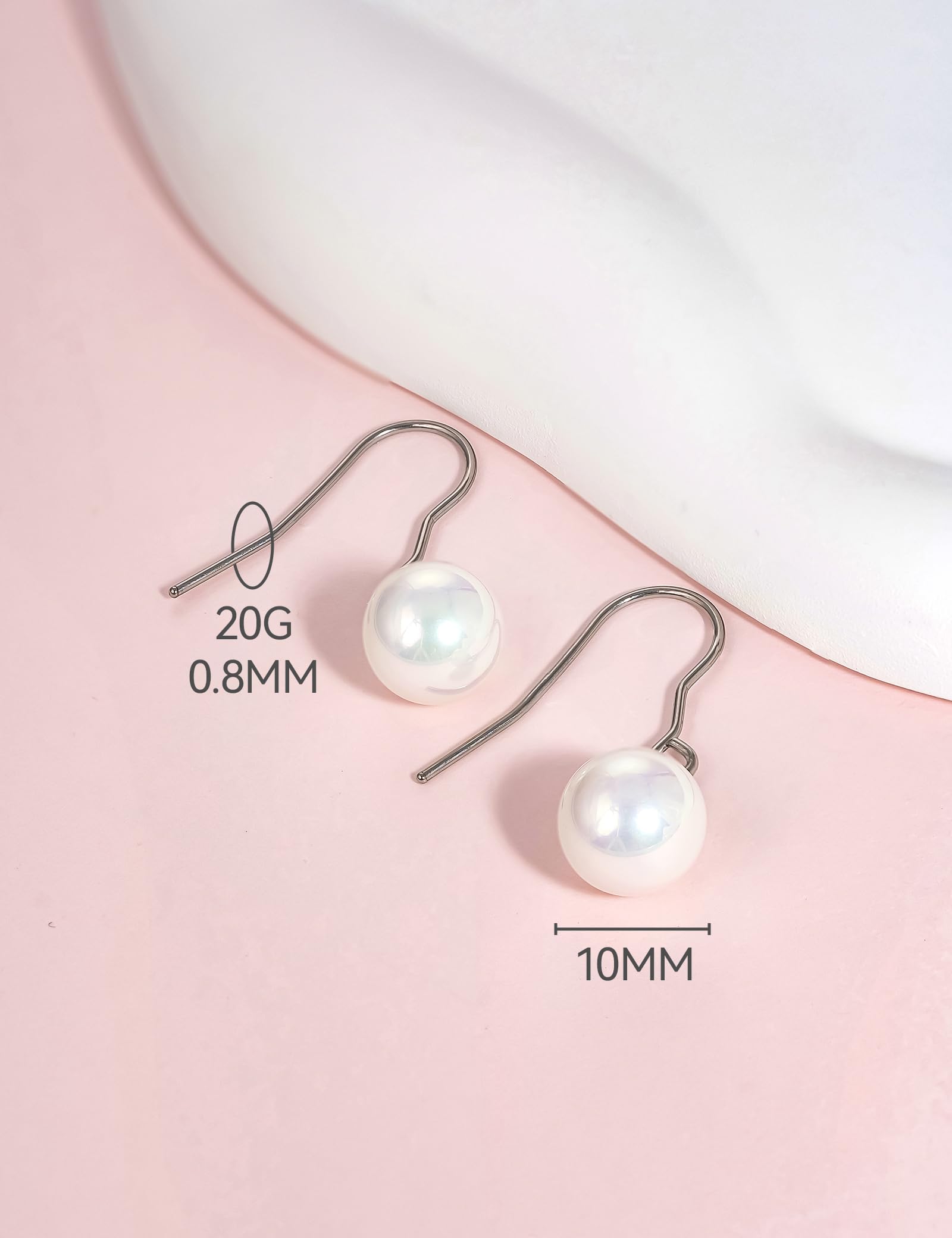 Limerencia Titanium Dangle Earrings for Women - 10mm Lightweight Shell Pearl Drop Earrings, Hypoallergenic Jewelry for Sensitive Ears - Perfect for Weddings, Parties & Everyday Elegance
