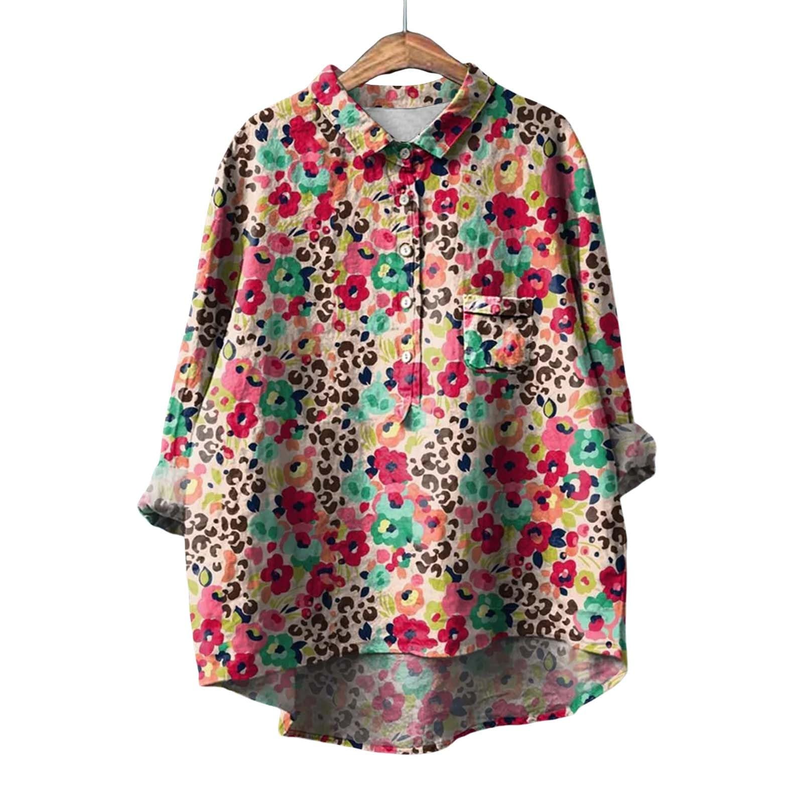 Women's Linen Blouse - Plus Size Casual Button-Up Shirt for Office & Outings