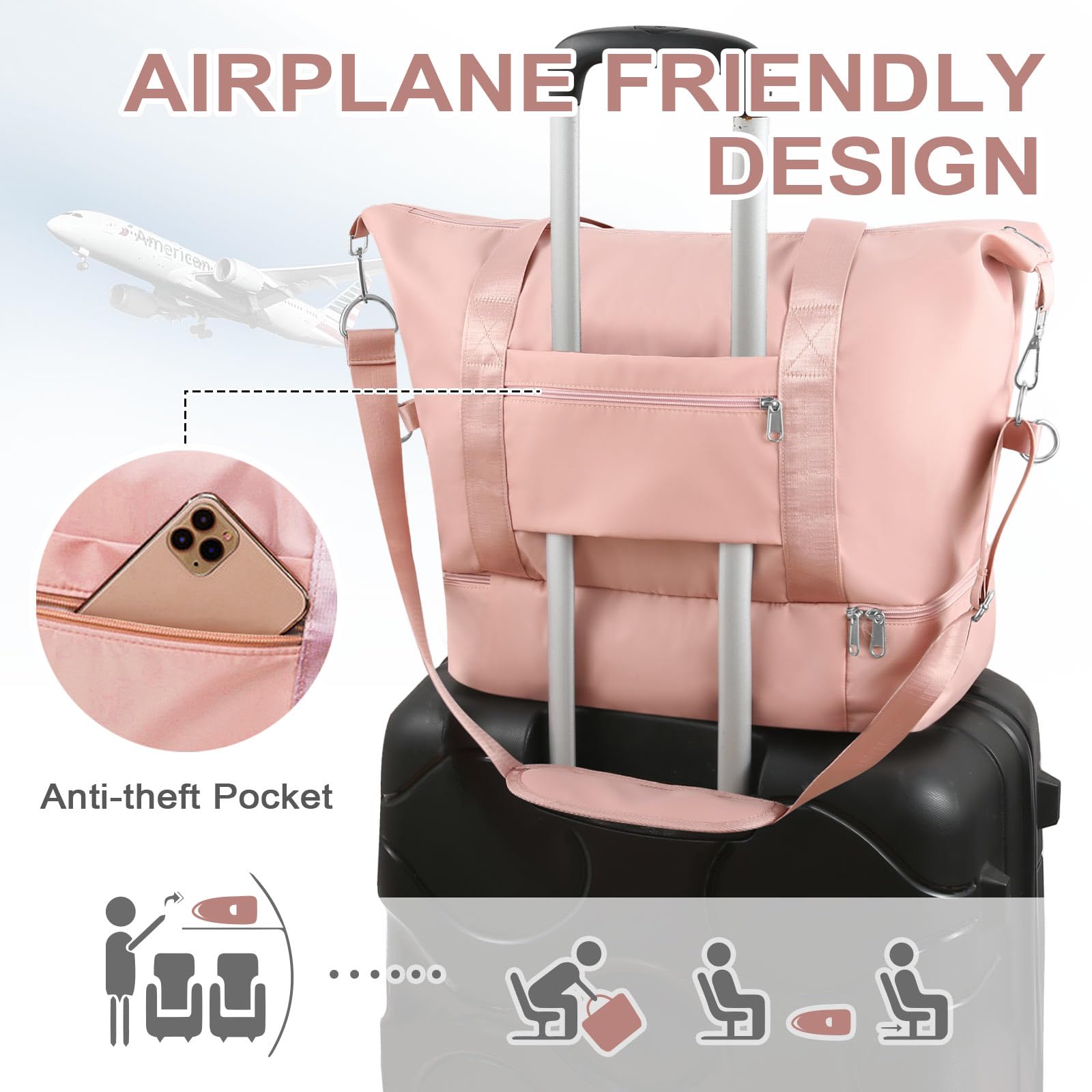 WOOMADA Women's Weekender Bag - Travel Duffel with Shoe Compartment & Wet Pocket | Airline Personal Item Bag for Weekend Getaways