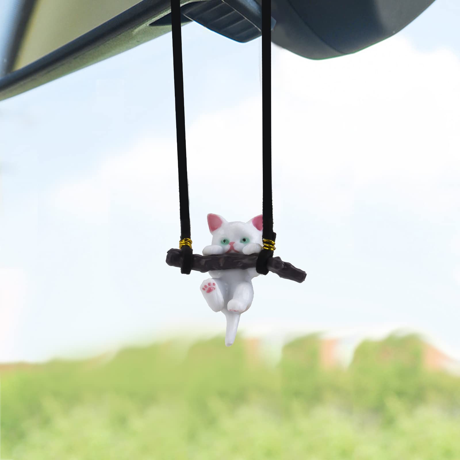 Wonuu Cute Cat Car Pendant Hanging Ornament - Flying Kitty Rearview Mirror Charm for Car Decor Accessories | Perfect for Car Interior Decoration & Gift Giving