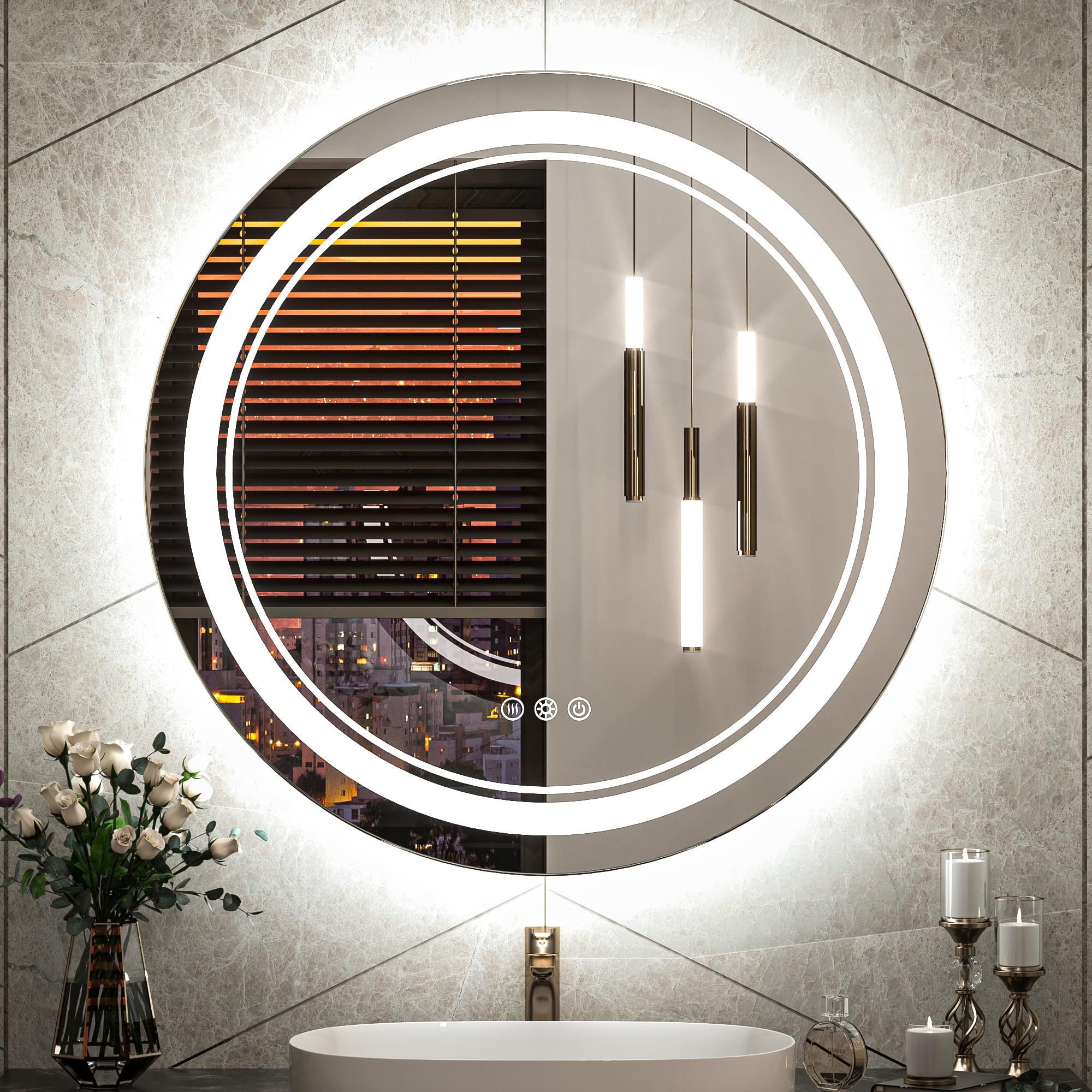 TokeShimi 24 Inch LED Bathroom Mirror with Anti-Fog, Memory Function & 3 Color Temperatures - CRI 90+ Backlit Vanity Mirror with Double Light Strips for Wall Mount Makeup & Bathroom Decor - Perfect for Daily Grooming, Shaving, and Applying Makeup